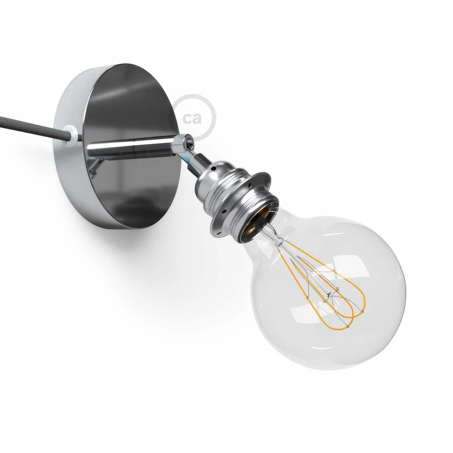 Spostaluce Metal 90° adjustable, complete with E27 threaded lamp holder, fabric cable and side holes - Chrome