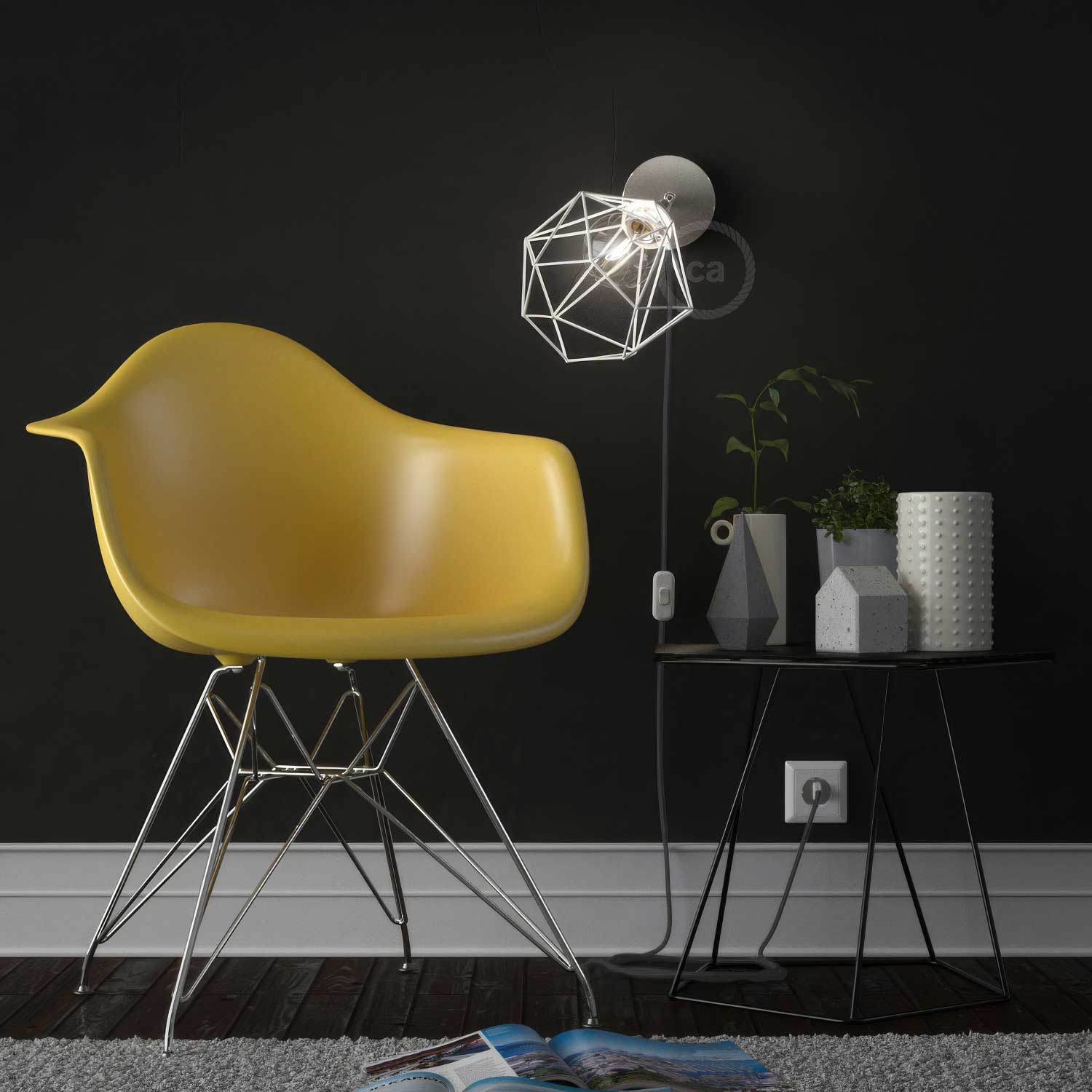 Spostaluce Metal 90° adjustable, complete with E27 threaded lamp holder, fabric cable and side holes - Chrome - Image 3