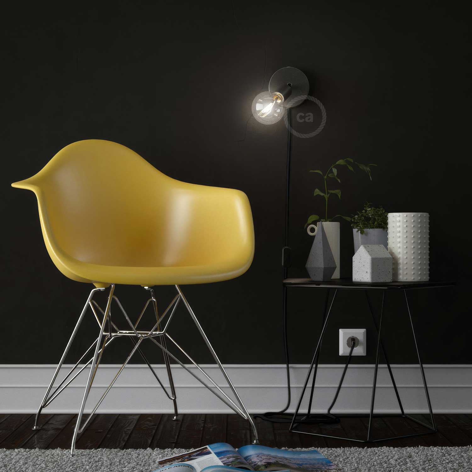 Spostaluce Metal 90° adjustable, complete with textile Cable and side holes - Black - Image 3