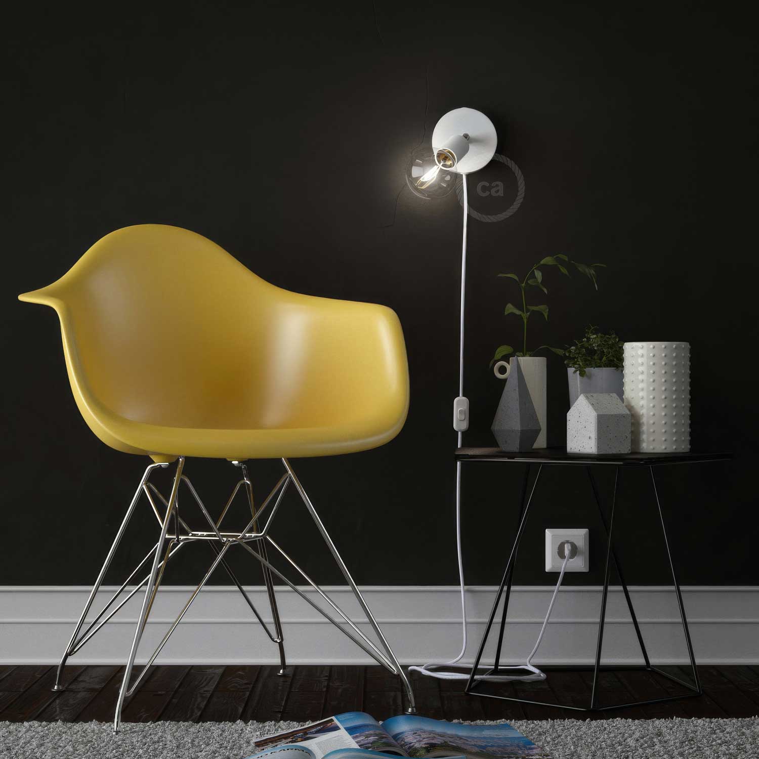 Spostaluce Metal 90° adjustable, complete with textile cable and side holes - White - Image 3
