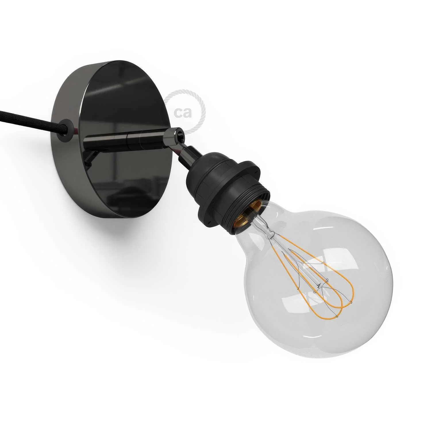 Spostaluce Metal 90° adjustable, complete with threaded E27 lamp holder, fabric cable and side holes - Pearl black