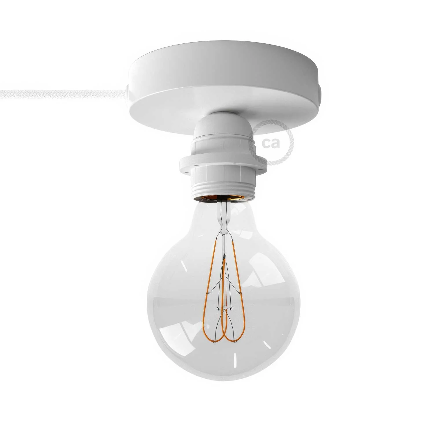 Spostaluce, the metal light point complete with threaded E27 lamp holder, textile cable and side holes - White