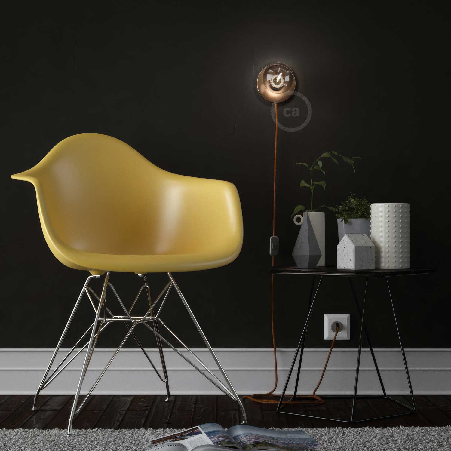 Spostaluce, the lighting point in metal complete with textile cable and lateral holes - Copper - Image 3