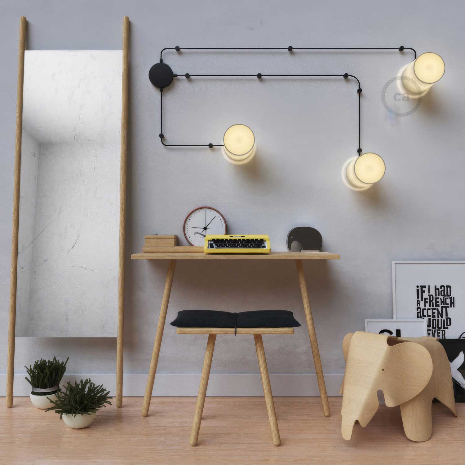 Spostaluce, the metal light point complete with E27 threaded lamp holder, fabric cable and side holes - Black - Image 2