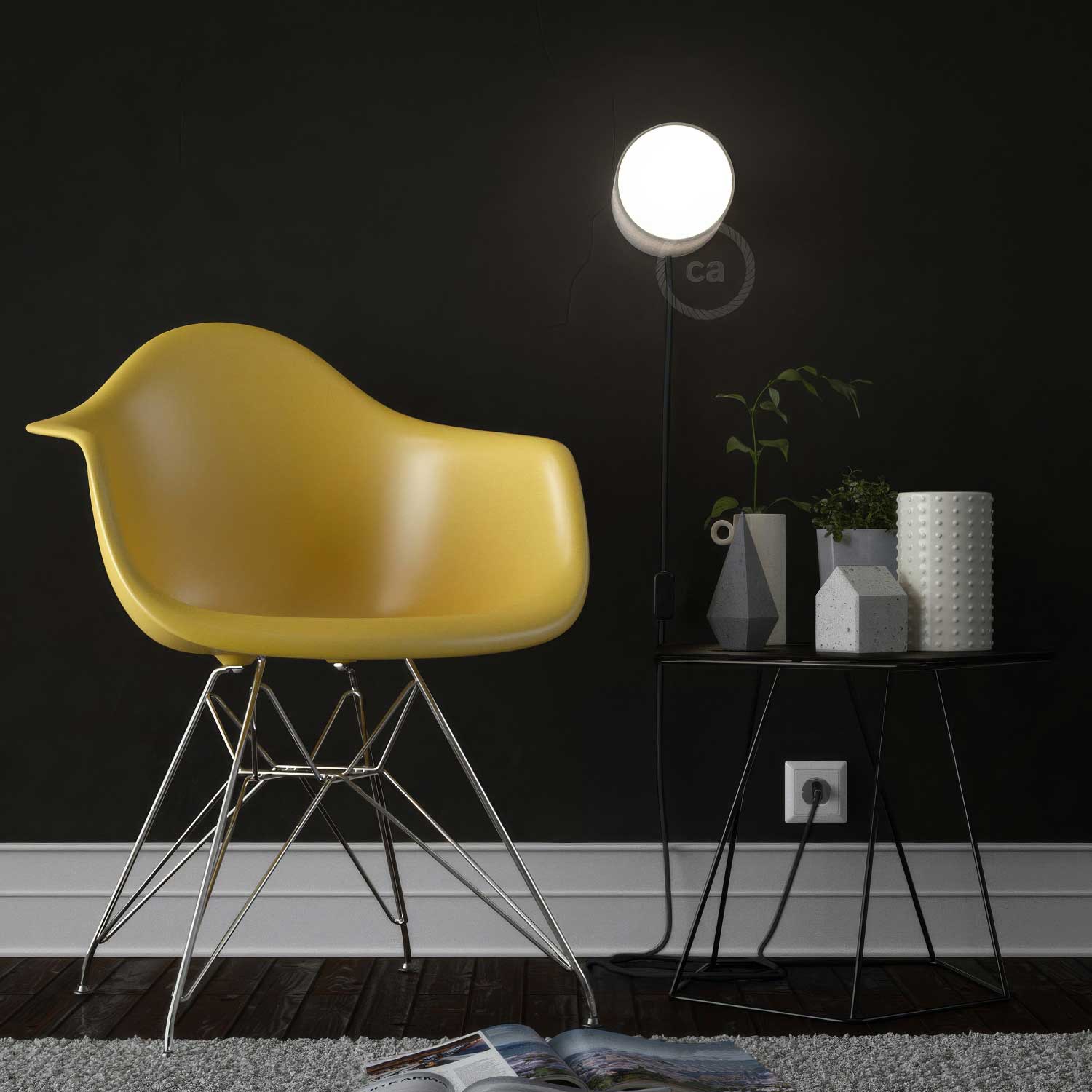 Spostaluce, the metal light point complete with E27 threaded lamp holder, fabric cable and side holes - Black - Image 3