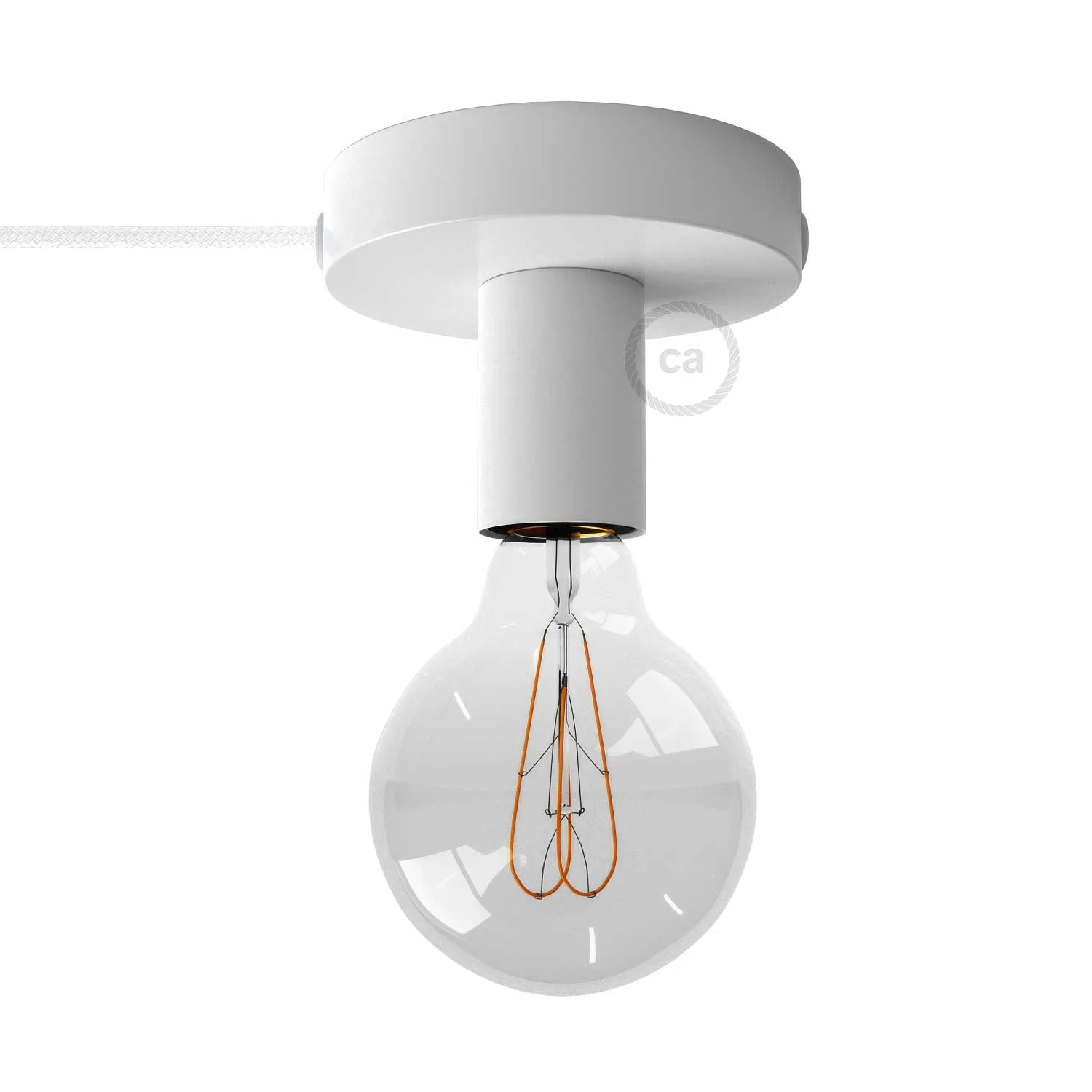 Spostaluce, the metal light point complete with fabric cable and side holes - White