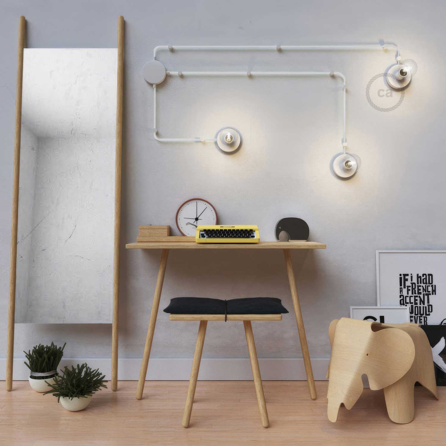 Spostaluce, the metal light point complete with fabric cable and side holes - White - Image 2