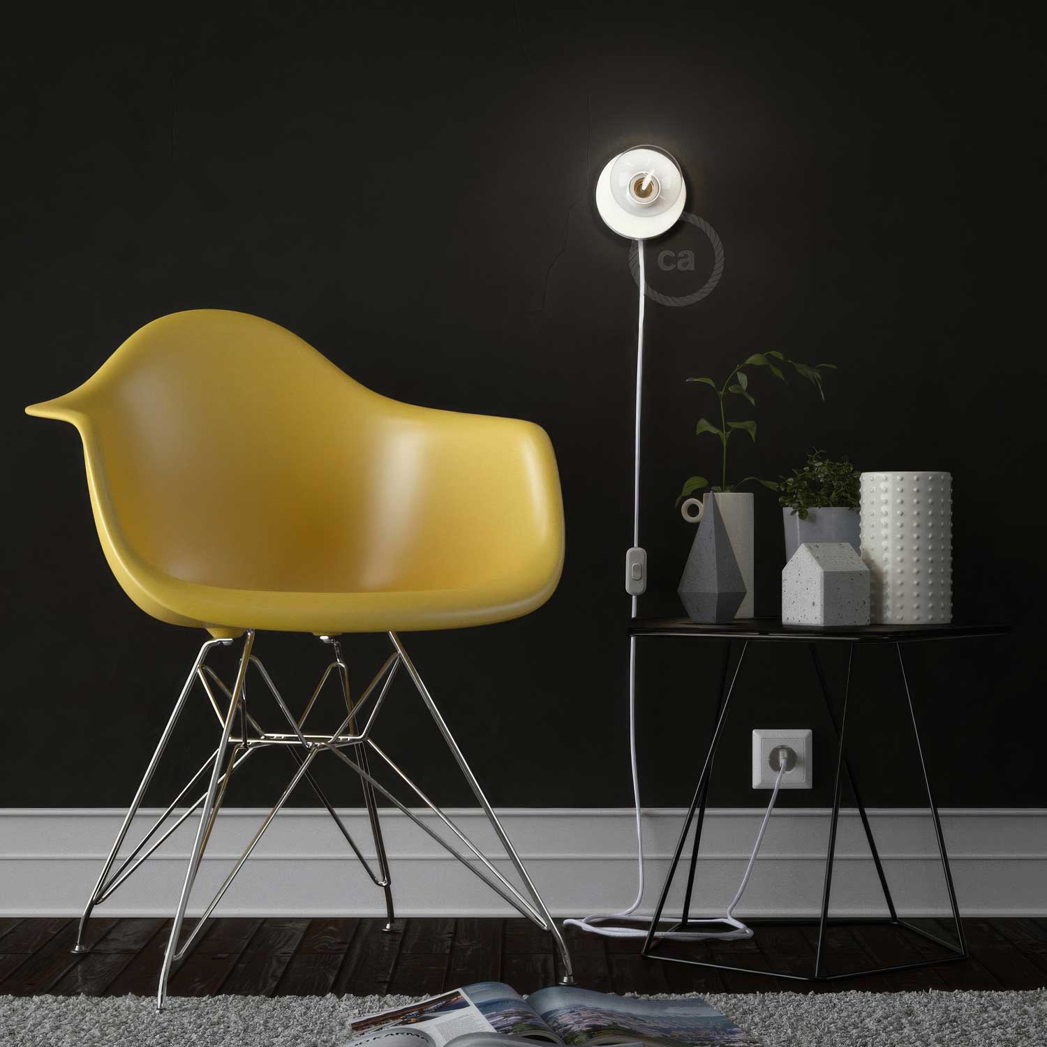 Spostaluce, the metal light point complete with fabric cable and side holes - White - Image 3