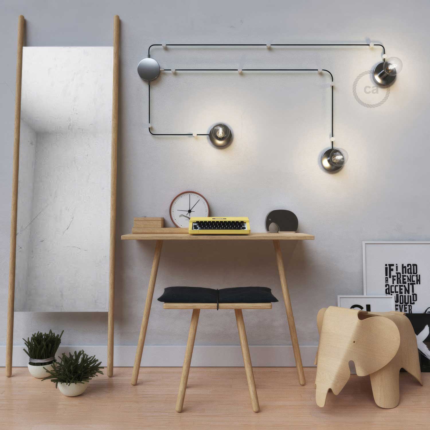 Spostaluce, the metal light point complete with textile cable and side holes - Chrome - Image 2