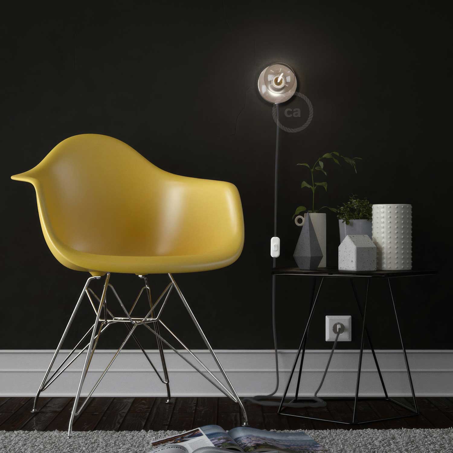 Spostaluce, the metal light point complete with textile cable and side holes - Chrome - Image 3