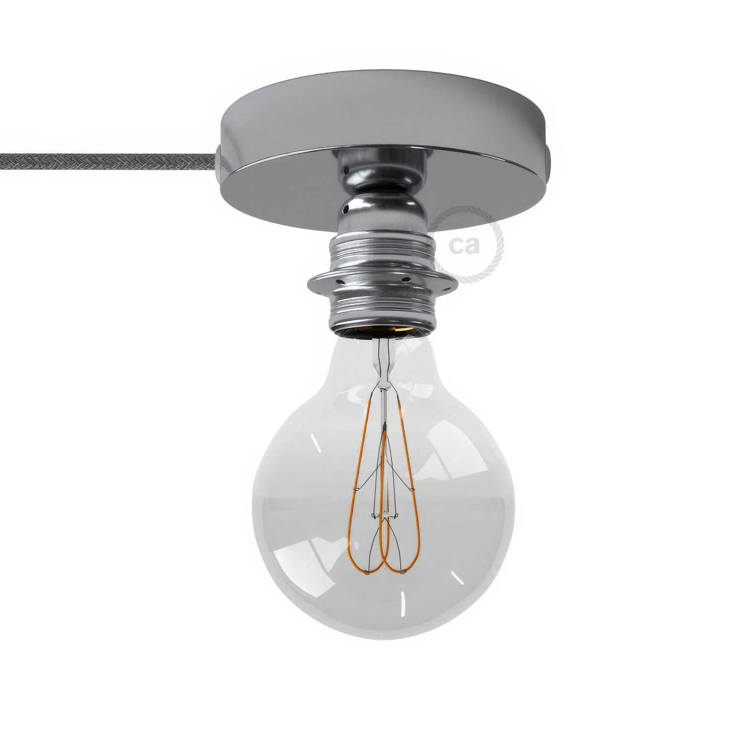 Spostaluce, the metal light point complete with threaded E27 lamp holder, textile cable and side holes - Chrome