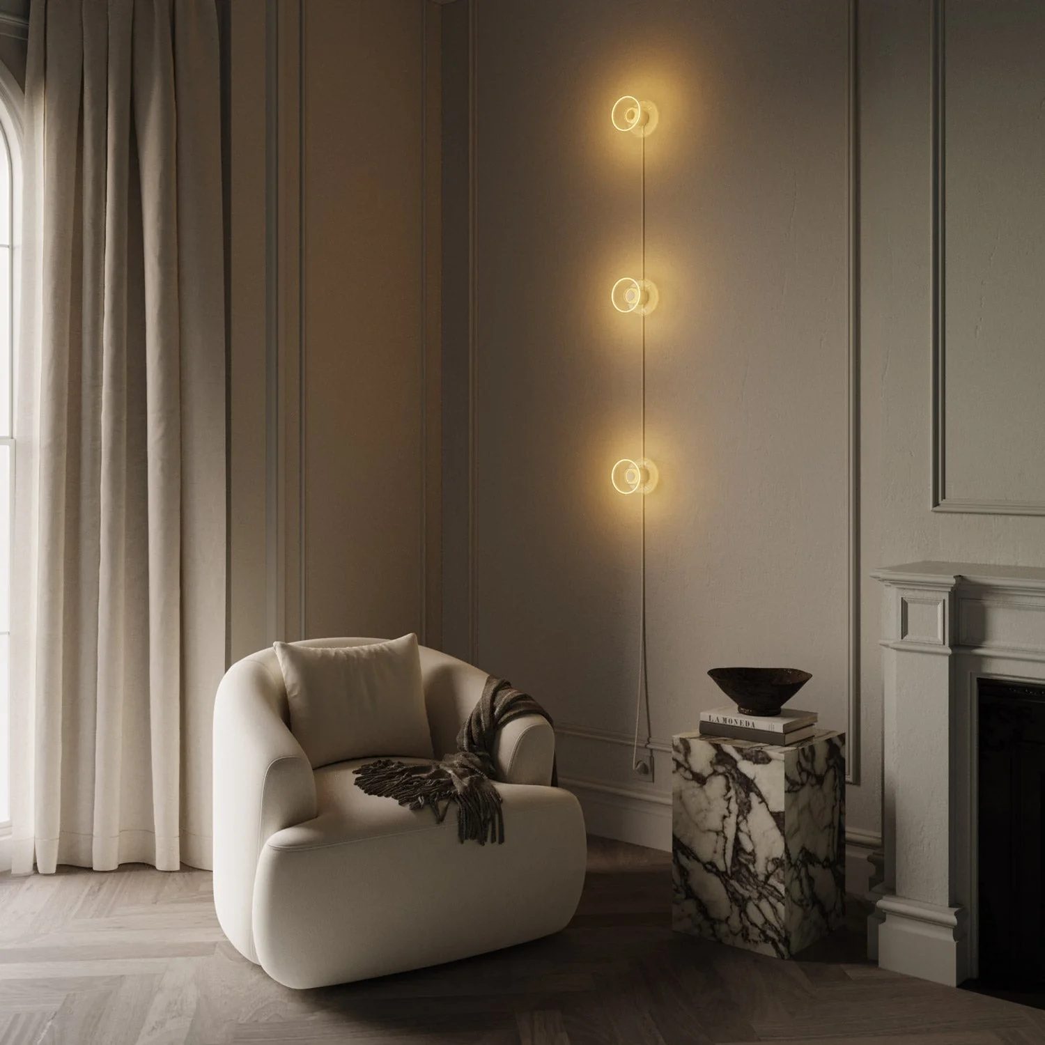 Spostaluce wall lamp with plug, 3 Ghost bulbs and white cable - Image 2