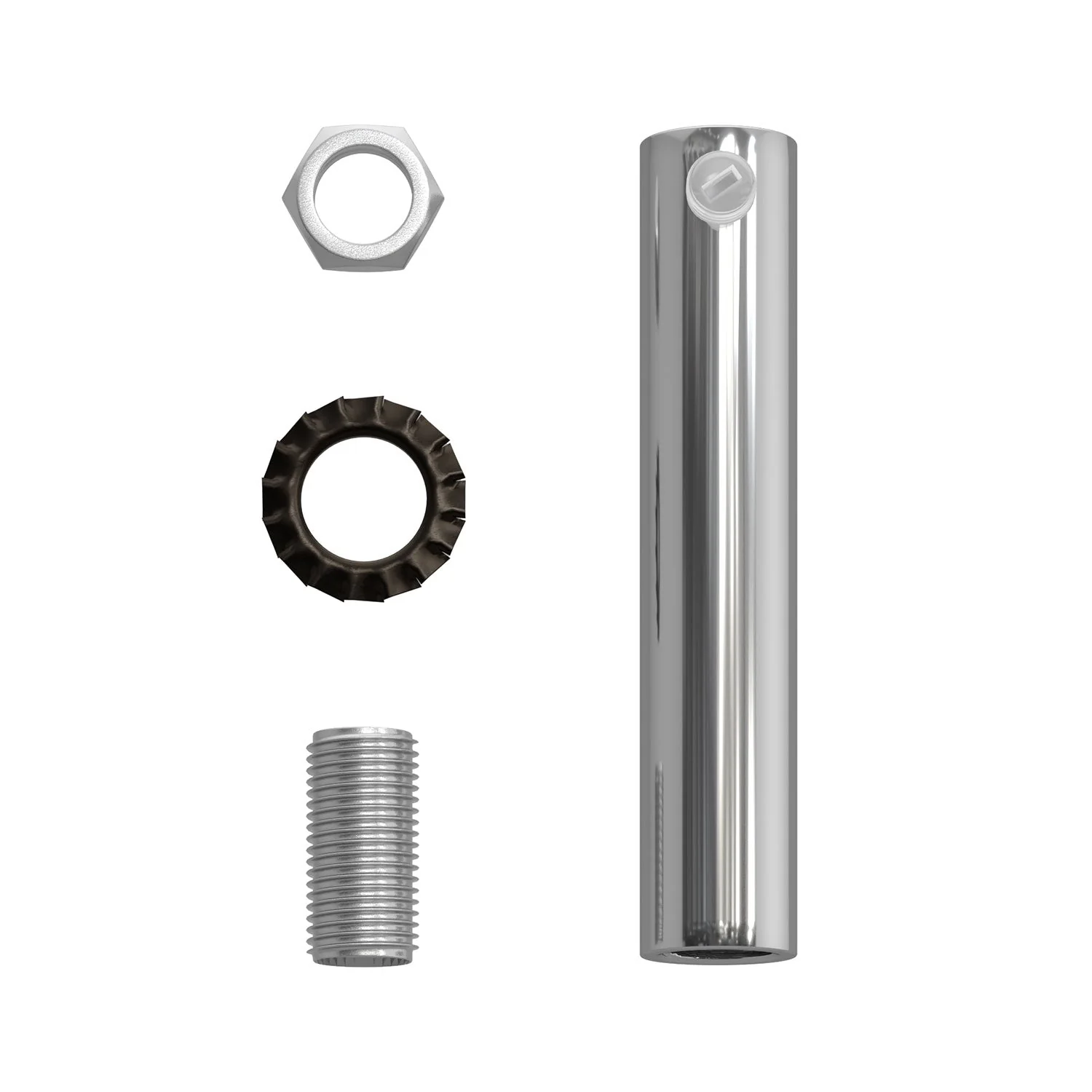 Cylindrical cable clamp in metal, length 7 cm, complete with rod, nut and washer - Chrome - Image 4