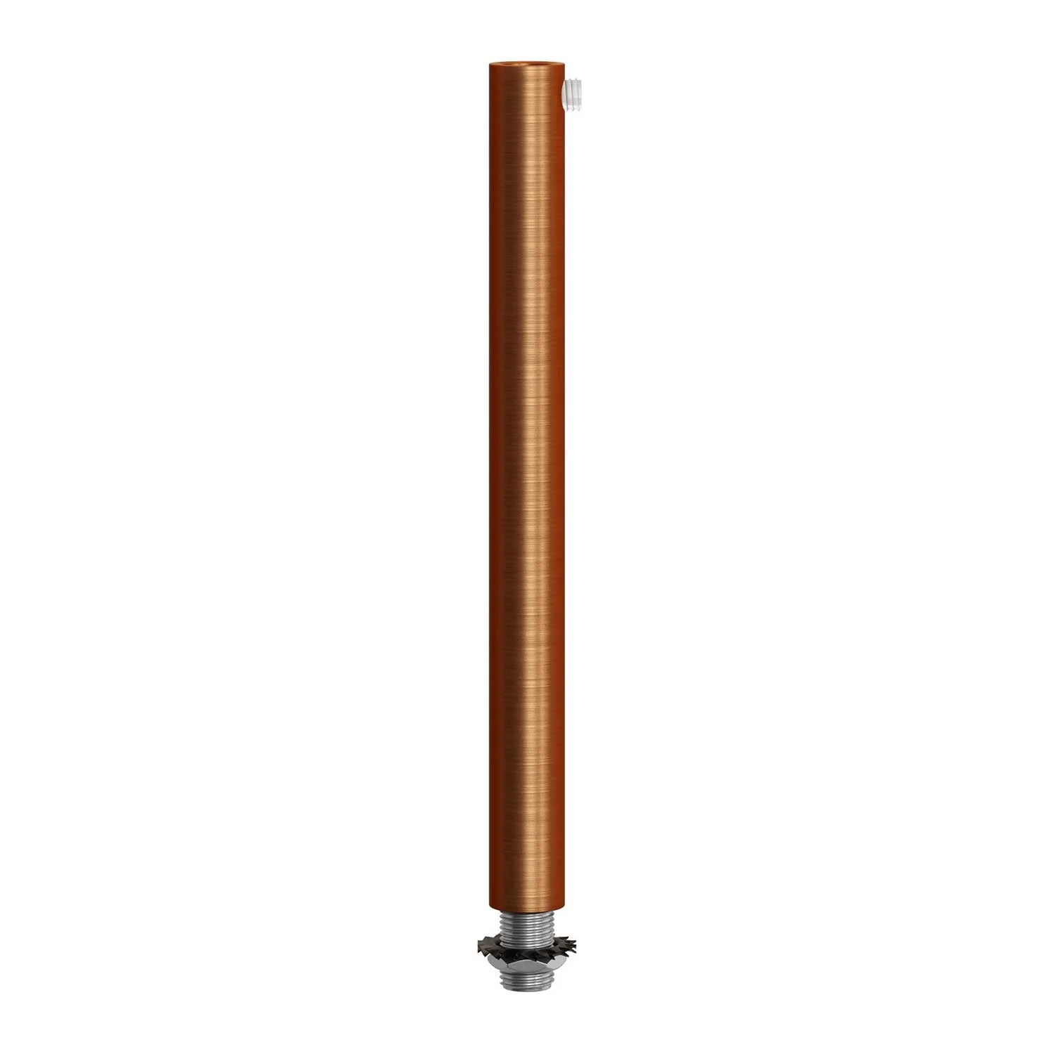 Cylindrical metal cable clamp, length 15 cm, complete with rod, nut and washer - Satin copper