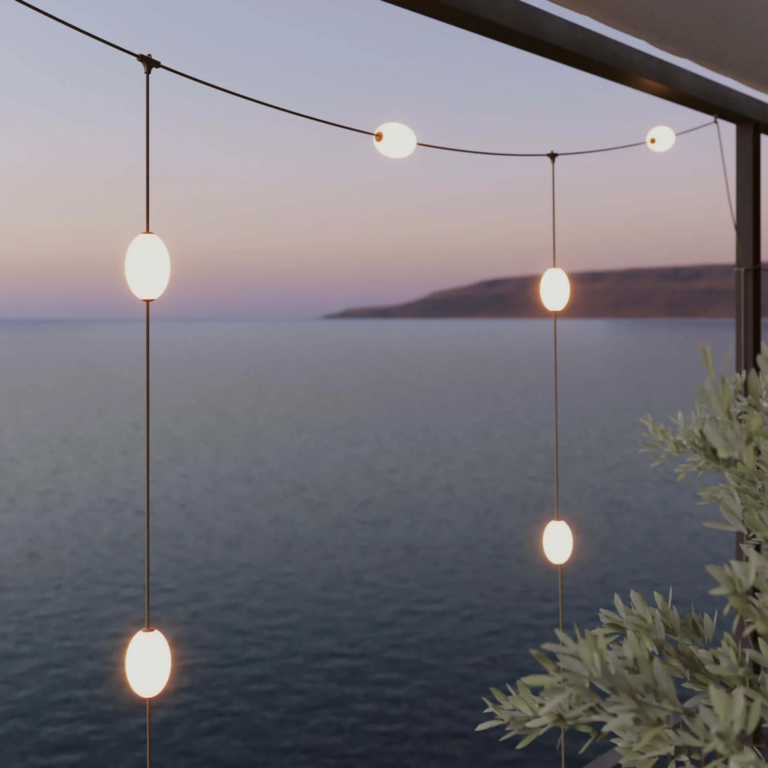 Grid string light with 7 outdoor light points IP67 Olive Green - Marina GRID - Image 3