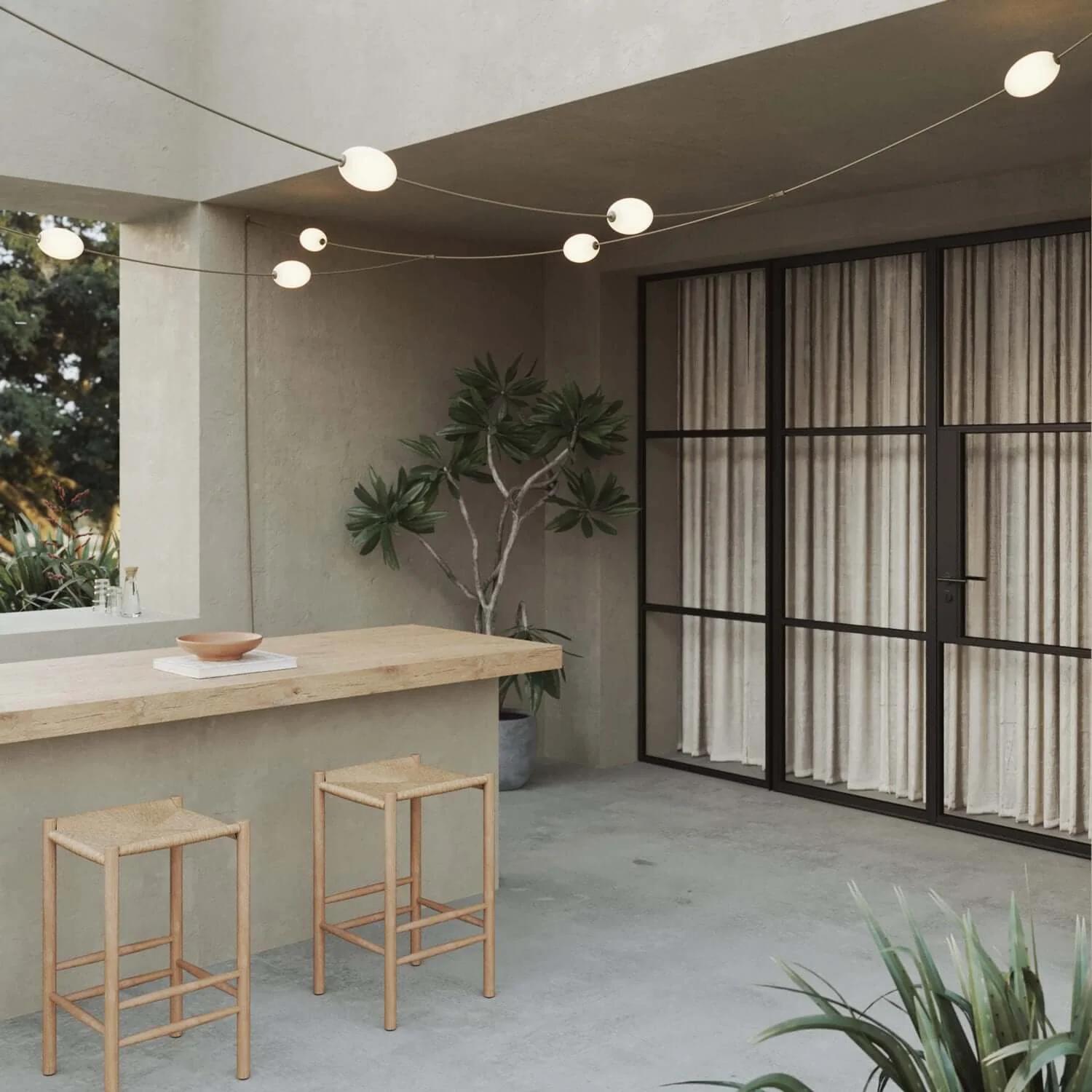 Grid string light with 7 outdoor light points IP67 Olive Green - Marina GRID - Image 4