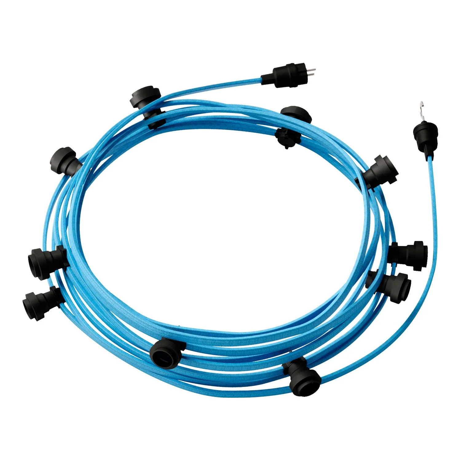 Lumet String light system 12.5 m with textile cable CM17, 10 lamp holders, black hook and plug