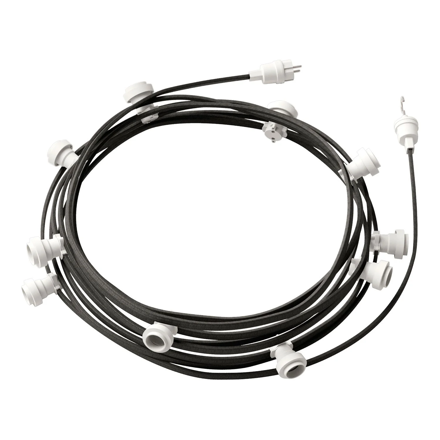 Lumet String light system 12.5 m with textile cable CM03, 10 lamp holders, white hook and plug