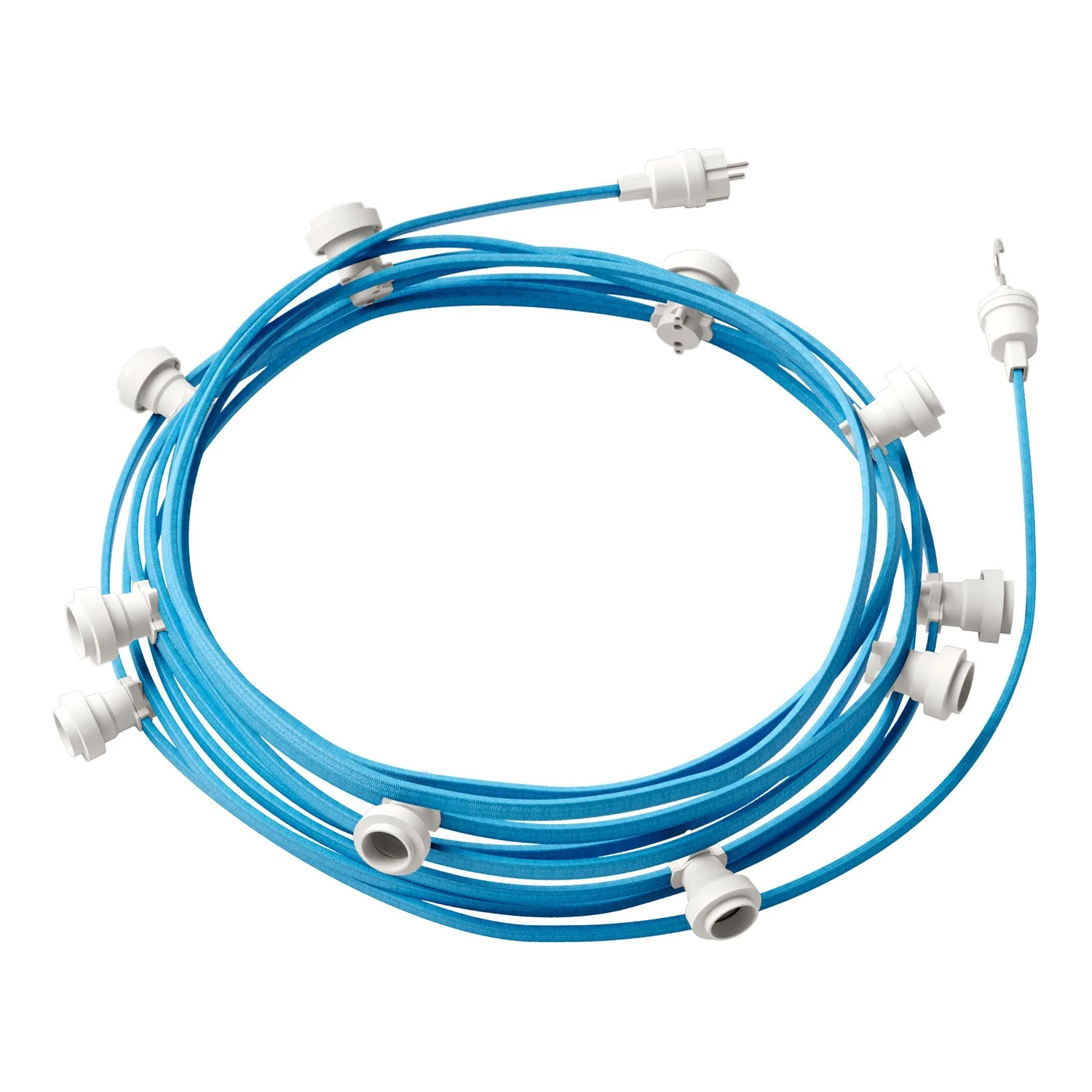 String light Lumet system, 12.5 m with textile cable CM17, 10 lamp holders, white hook and plug.