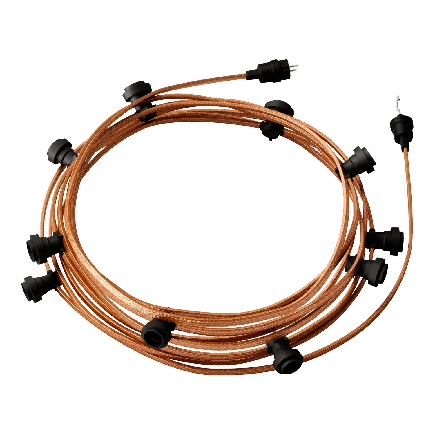Lumet String light system 12.5 m with CM22 textile cable, 10 lamp holders, black hook and plug