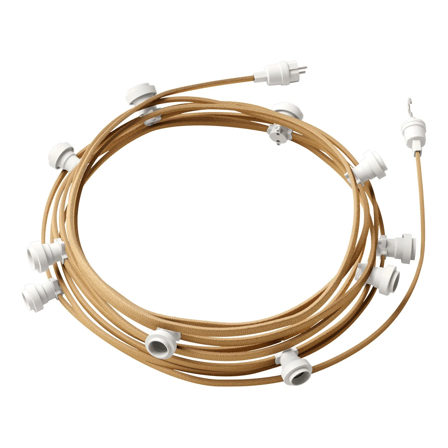 Lumet String Light System 12.5 m with textile cable CN06, 10 lamp holders, hook and white plug