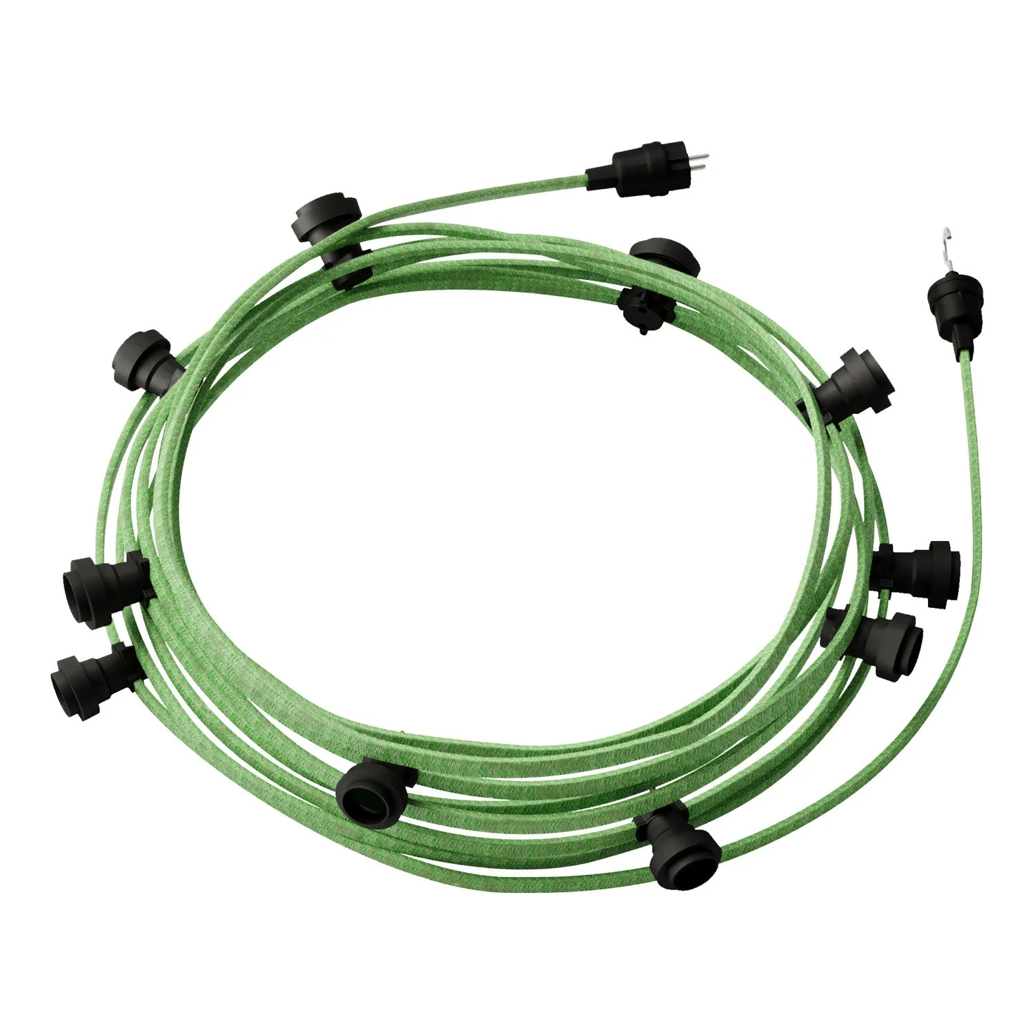 Lumet String light System 12.5 m with textile cable CX08, 10 lamp holders, black hook and plug