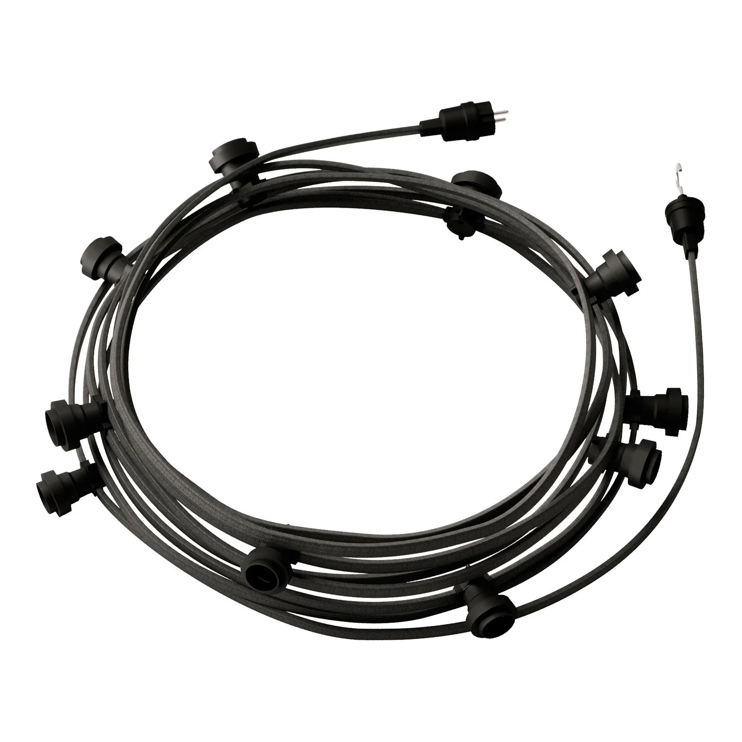 Lumet String light system 12.5 m with textile cable CM03, 10 lamp holders, black hook and plug