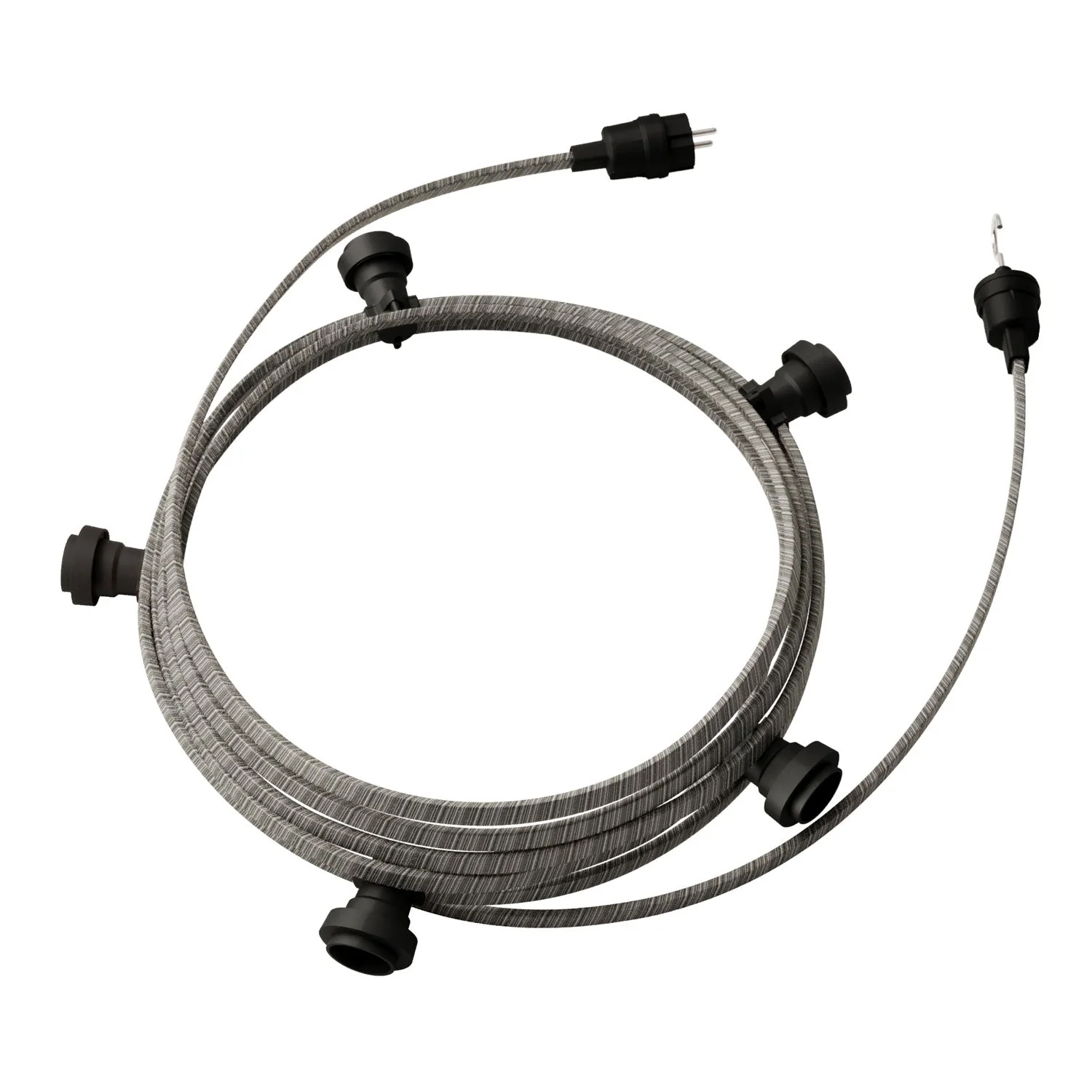 String light Lumet System 7.5 m with ECC37 textile cable, 5 lamp holders, black hook and plug