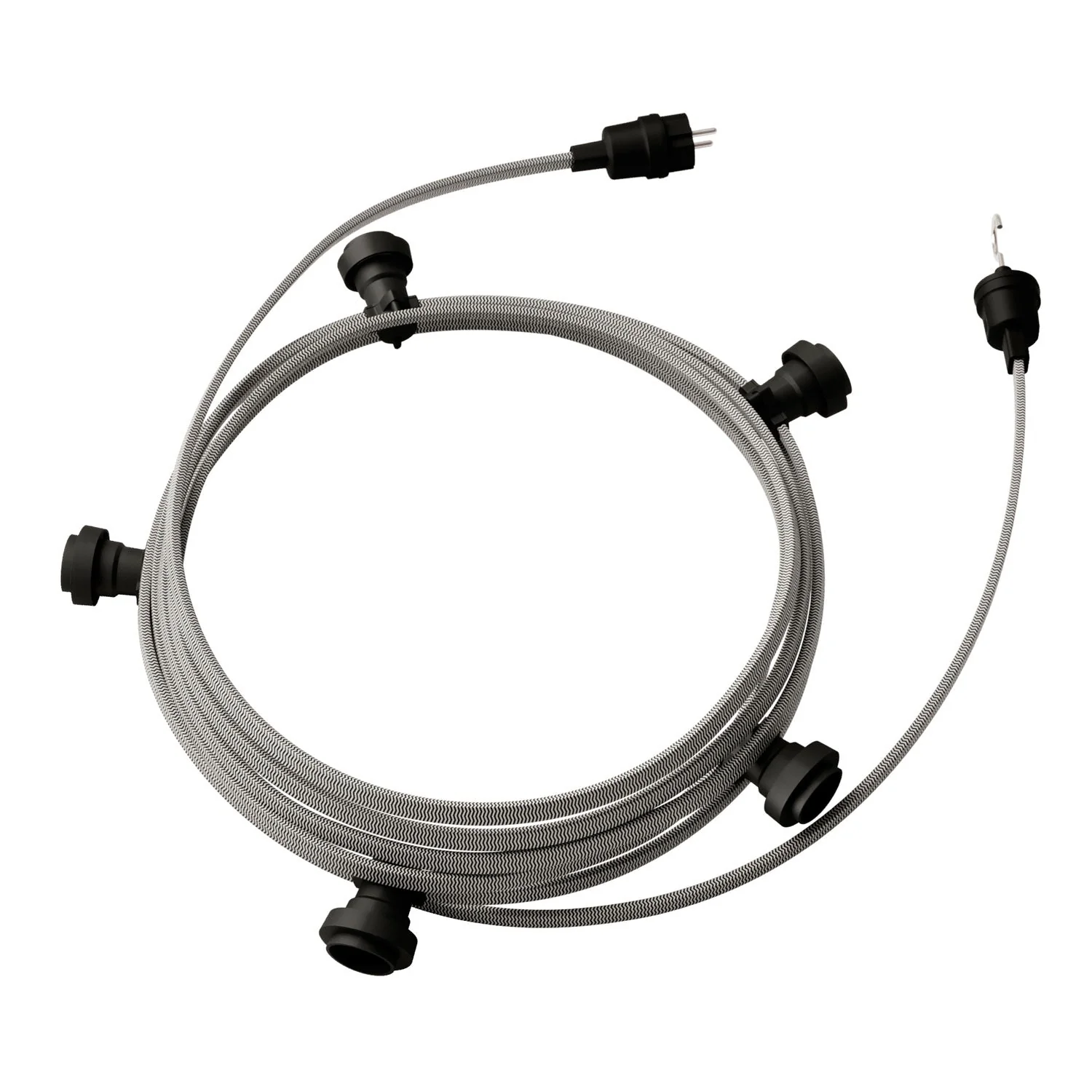 Lumet String light system 7.5 m with CZ04 fabric cable, 5 lamp holders, black hook and plug