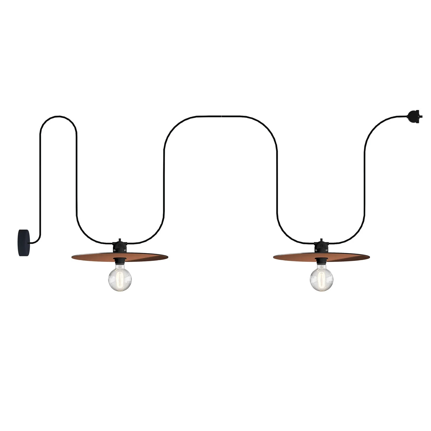 Modulair outdoor string light IP65 with 2 lampshades and ceiling rose - Copper and Bronze