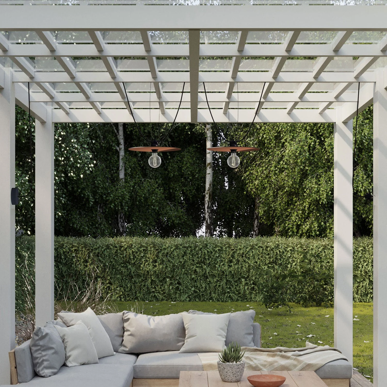 Modulair outdoor string light IP65 with 2 lampshades and ceiling rose - Copper and Bronze - Image 2