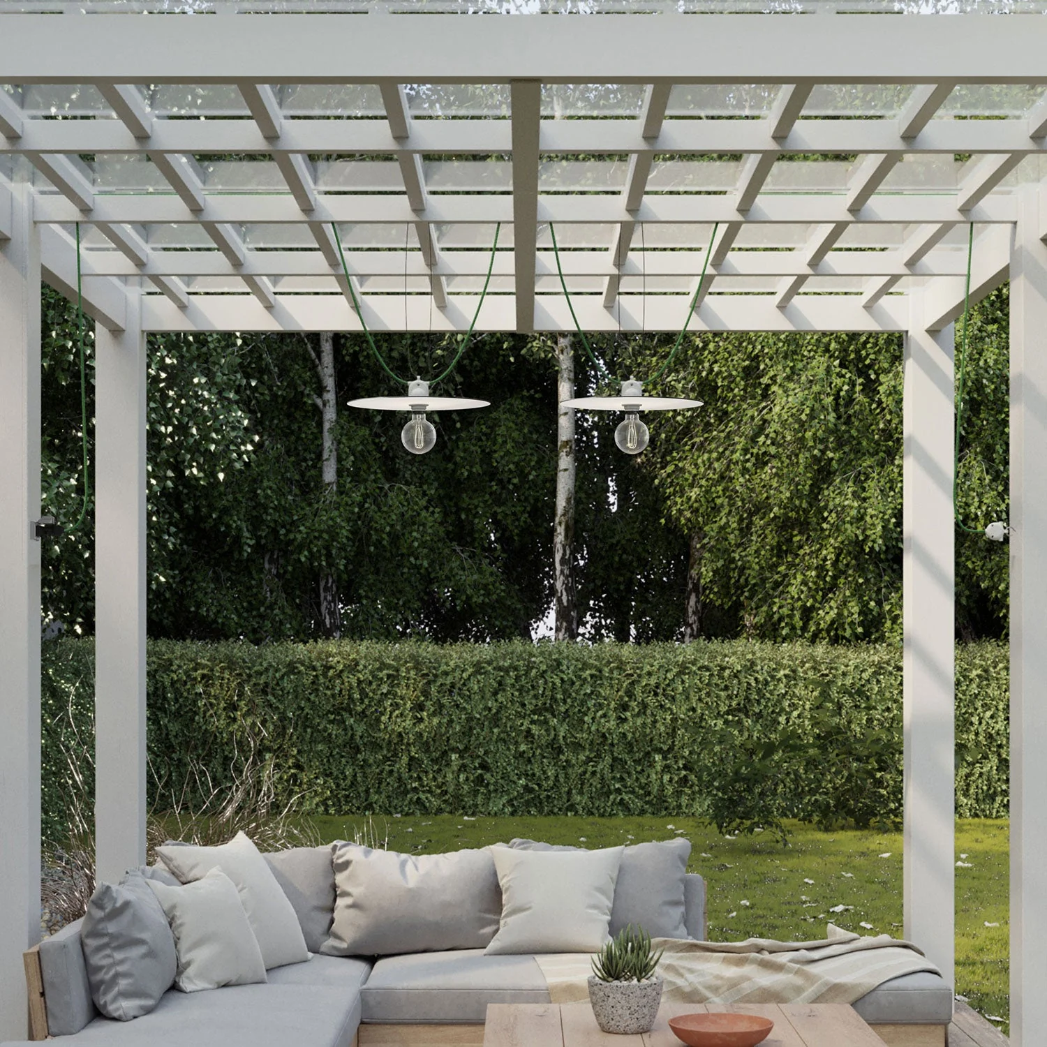 Modulair outdoor portable string light IP65 with 2 lampshades - White - Image 2