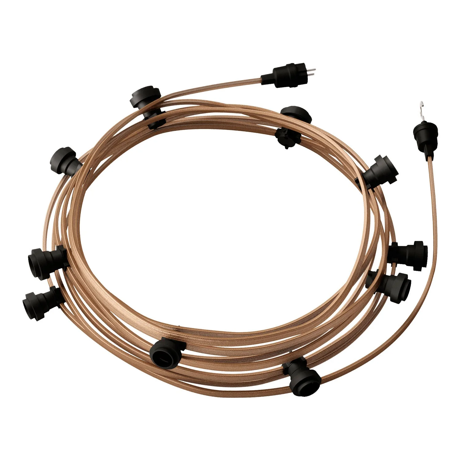 Lumet String light system 12.5 m with textile cable CM27, 10 lamp holders, black hook and plug