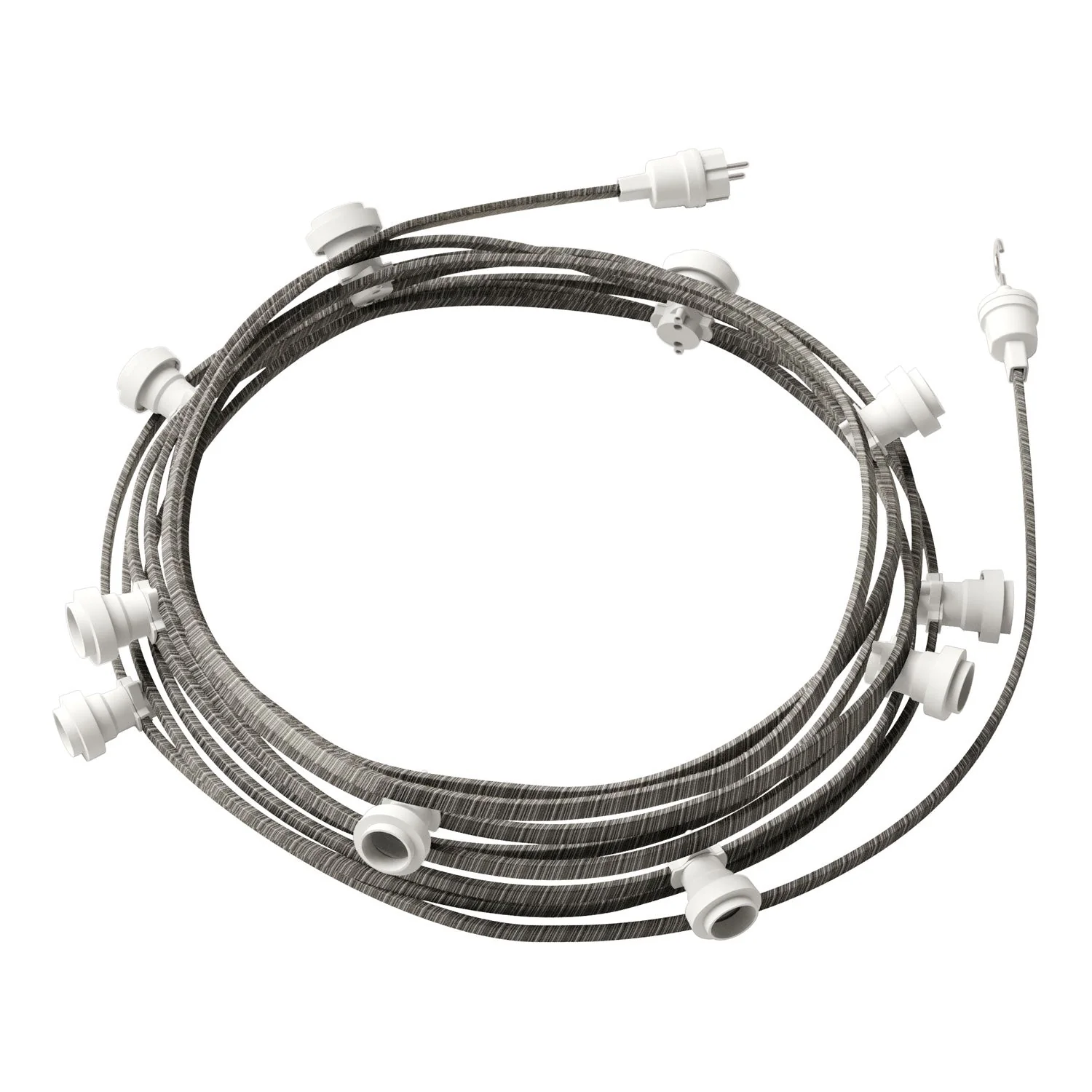 String light Lumet System 12.5 m with textile cable ECC37, 10 lamp holders, white hook and plug