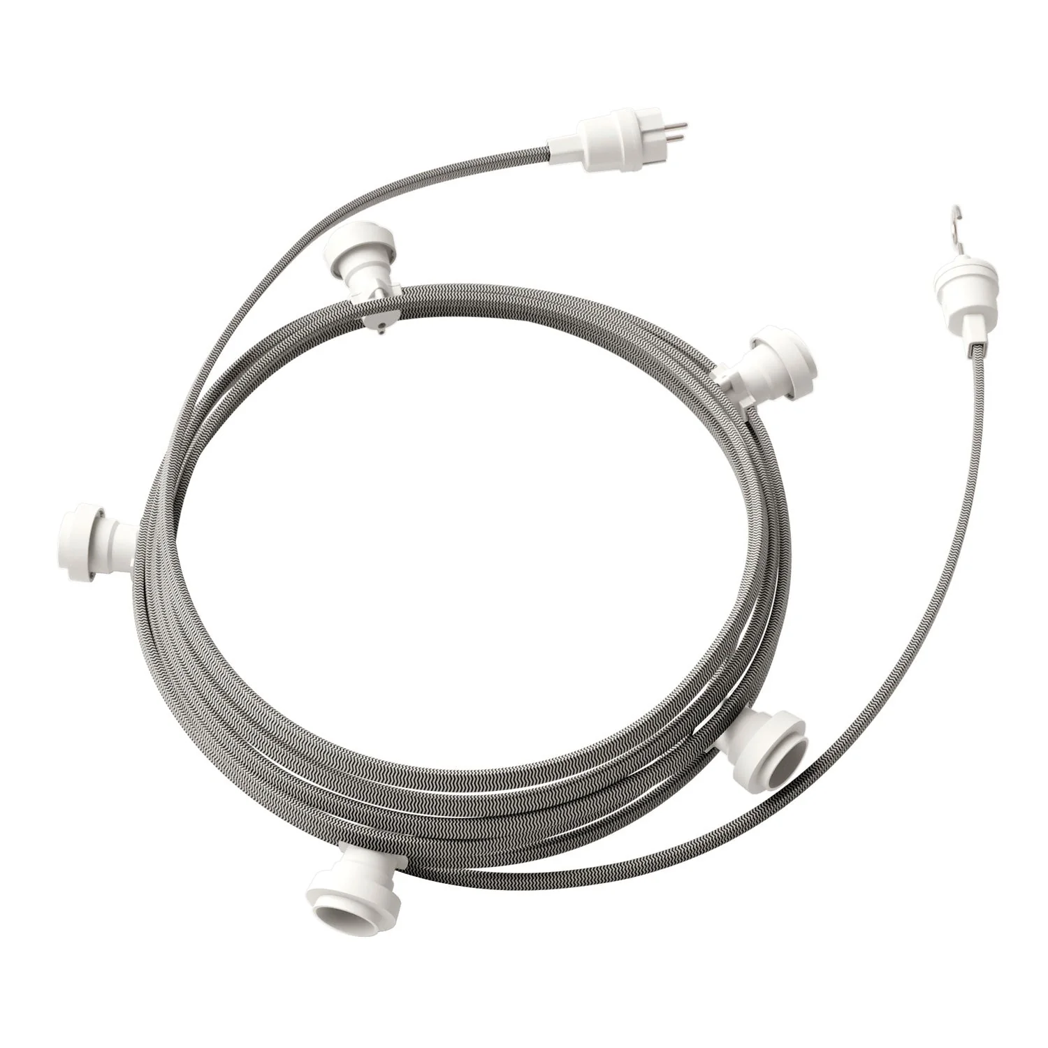 String light Lumet system 7.5 m with CZ04 fabric cable, 5 lamp holders, white hooks and plugs