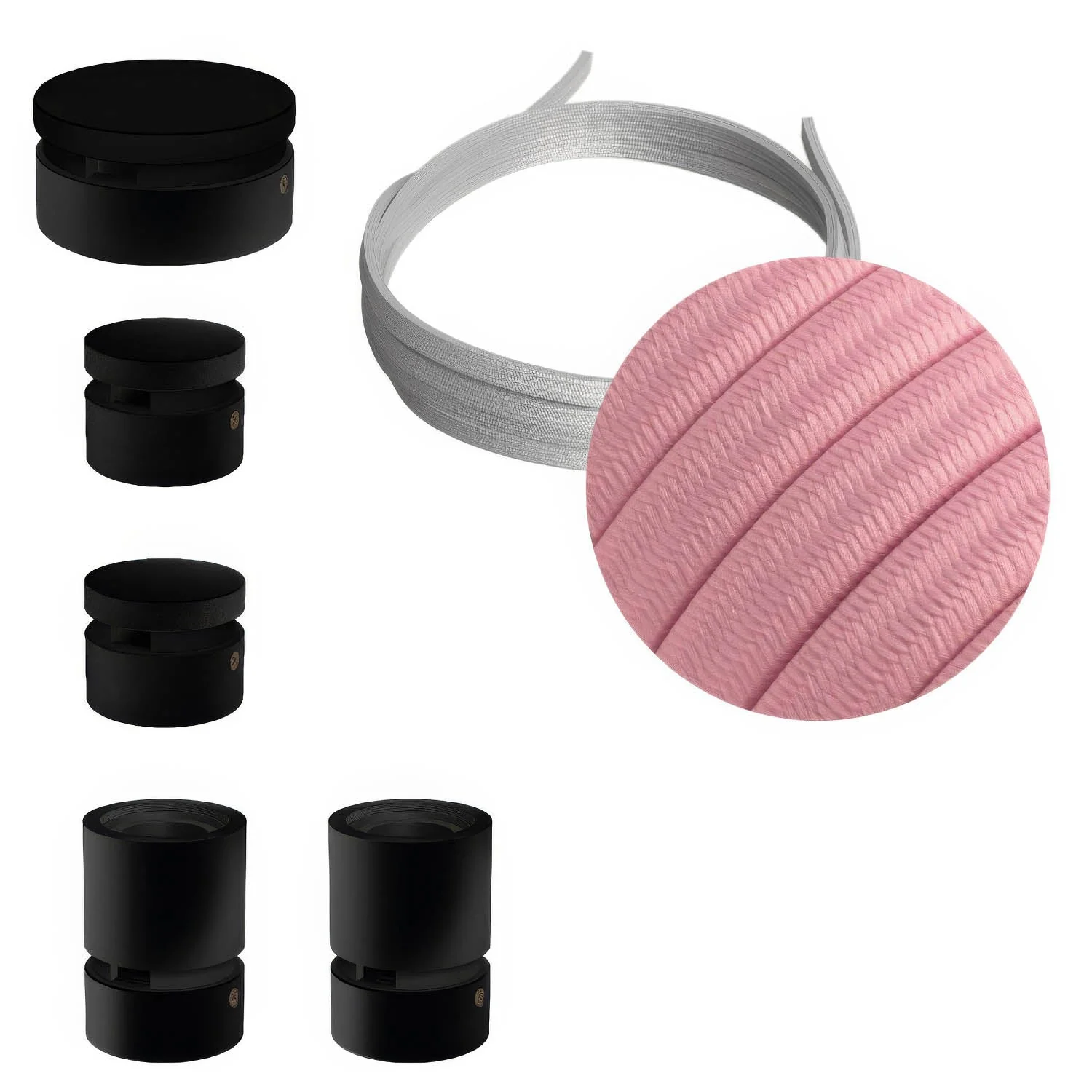 Filé Wiggle Kit system - with 3 m CM16 cable for string light and 5 black painted wooden components for interiors