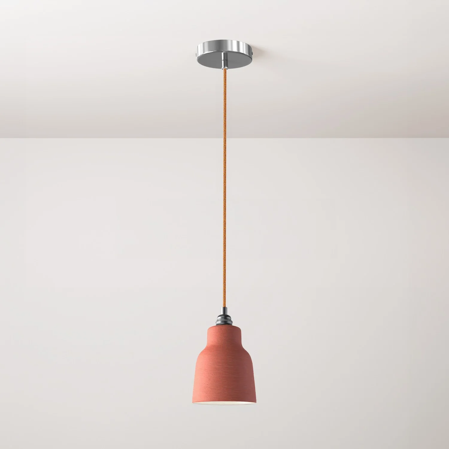 Pendant lamp complete with fabric cable, Vaso ceramic lampshade and metal finishes – Striated Coral