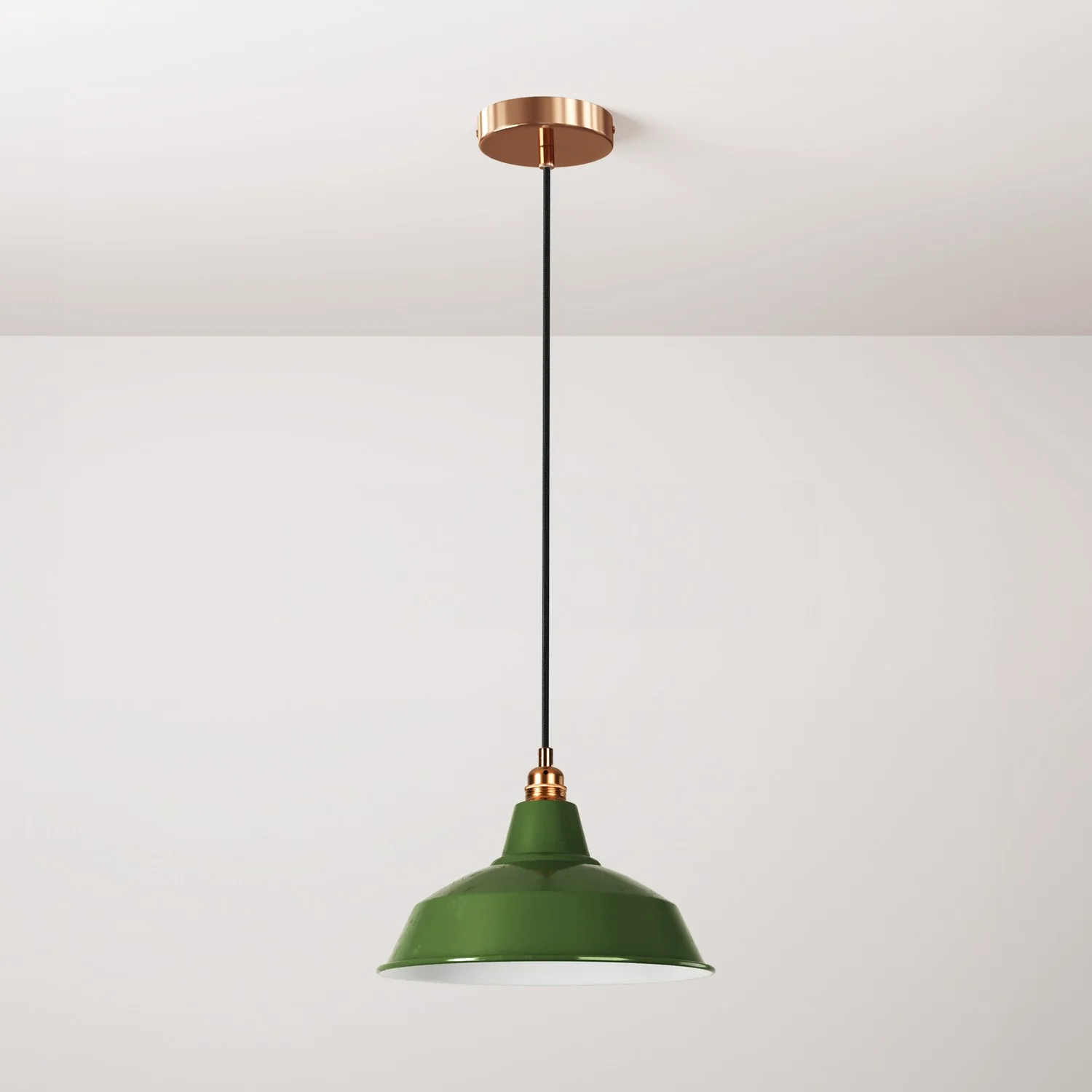 Pendant lamp complete with fabric cable, Bistrot lampshade and metal finishes - Green