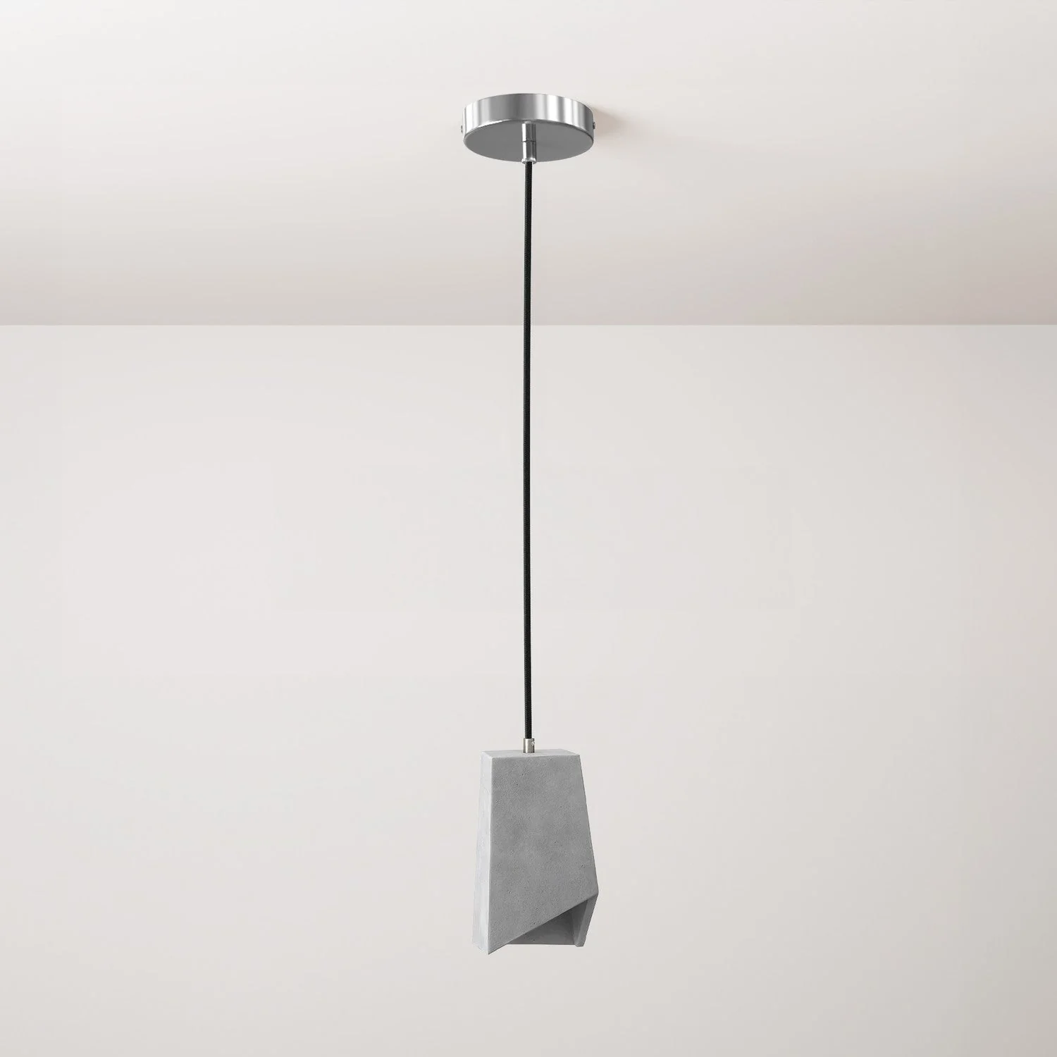 Pendant lamp complete with fabric cable, Prisma concrete lampshade and metal finishes - Light concrete