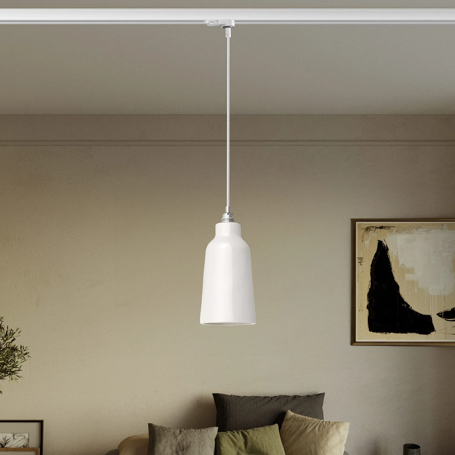 Pendant lamp with Bottle lampshade and track adapter - Glossy white - Image 2