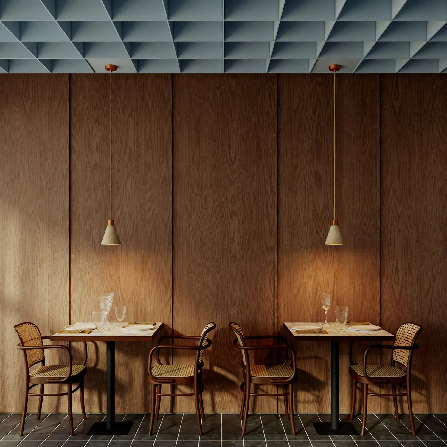 Pendant lamp with conical wooden lampshade – Satin copper - Image 2