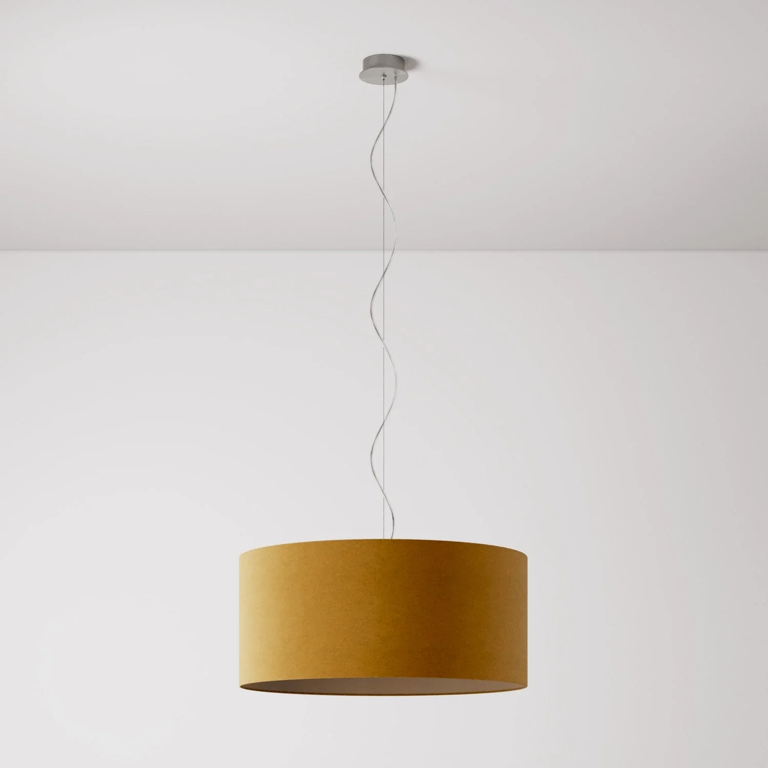 Pendant lamp with Cylinder fabric lampshade Large - Made in Italy - Mustard Wool