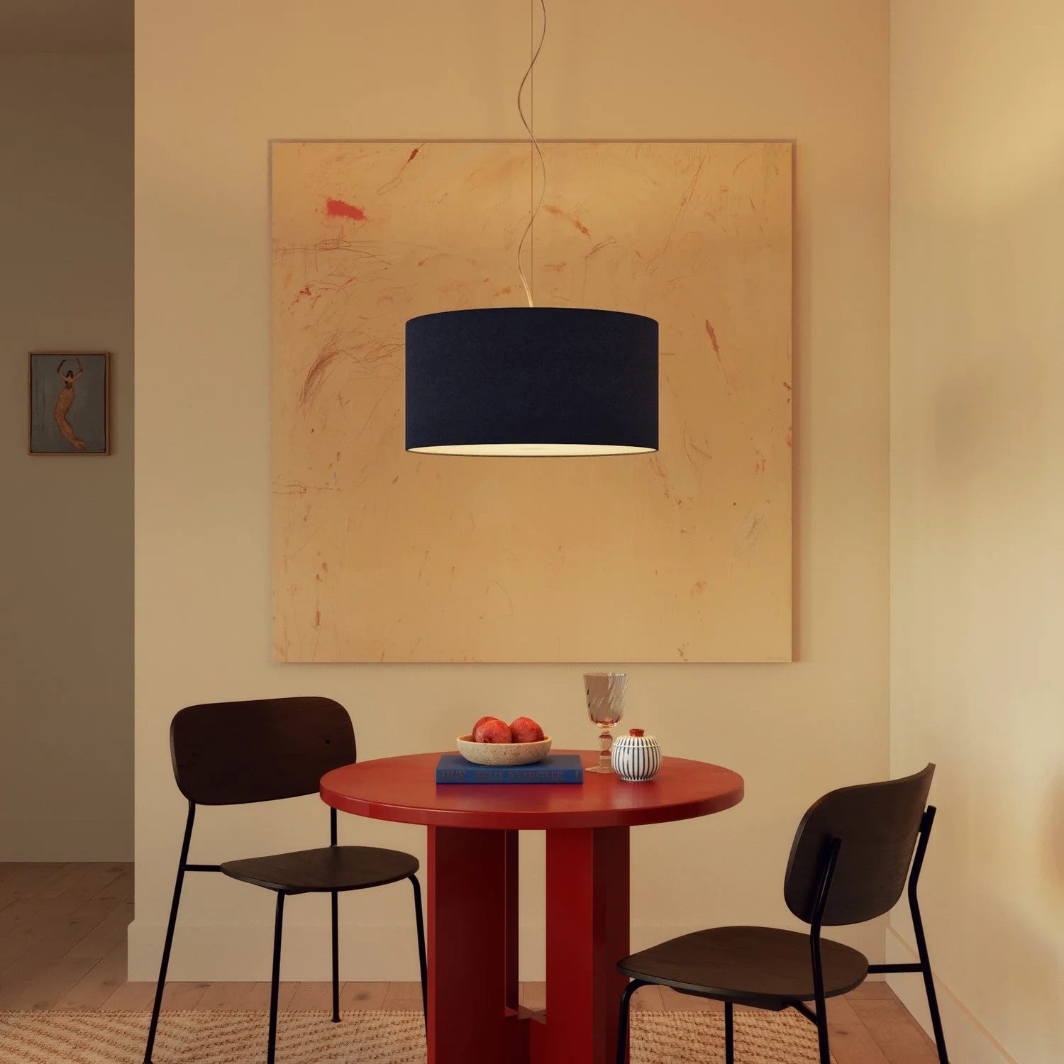 Pendant lamp with fabric Lampshade Cylinder Medium - Made in Italy - Blue Wool - Image 2
