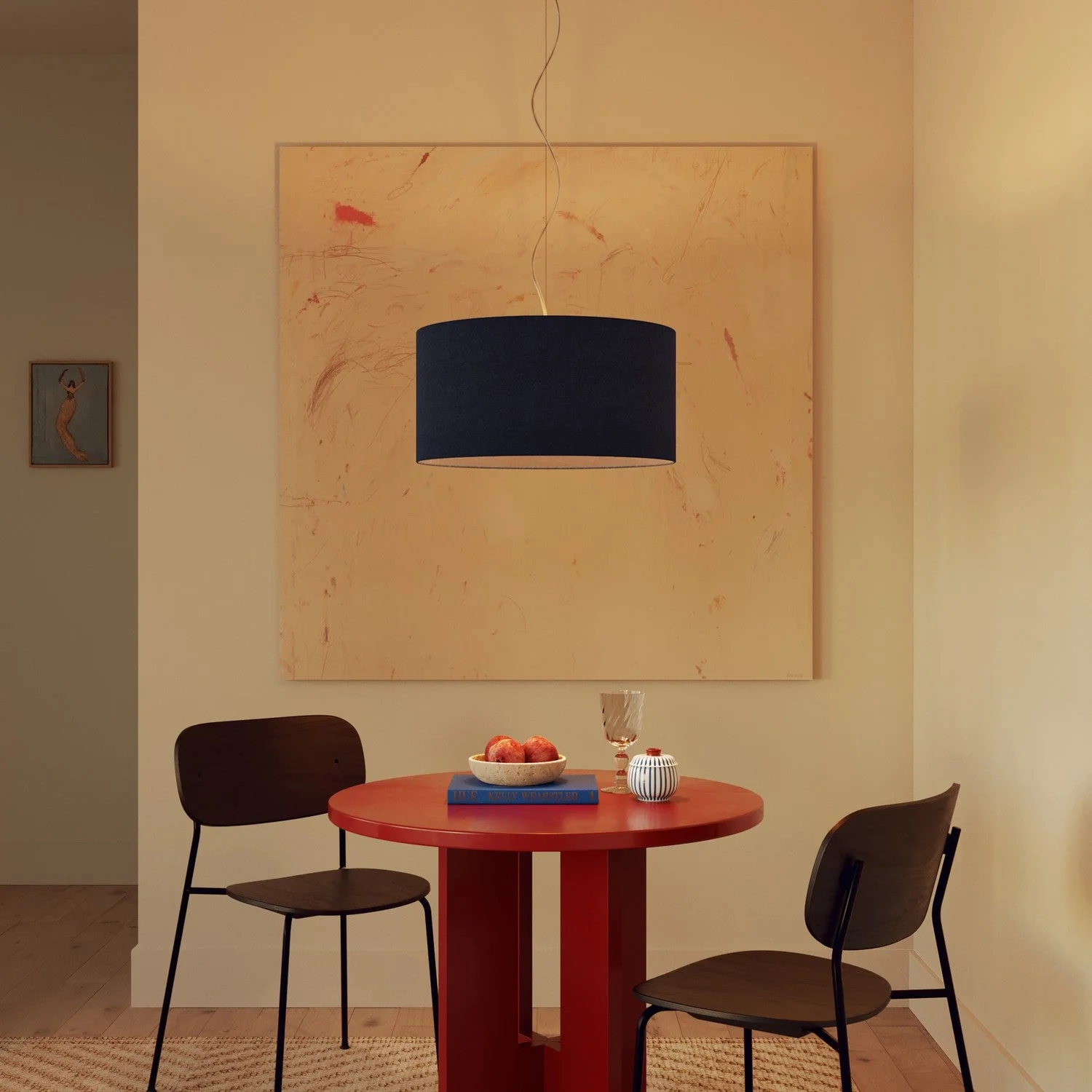 Pendant lamp with fabric Lampshade Cylinder Medium - Made in Italy - Blue Wool - Image 8