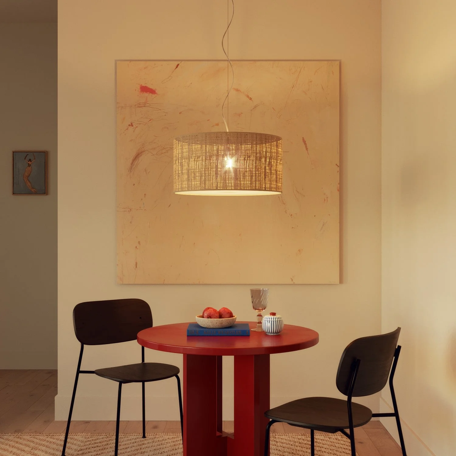 Pendant lamp with Cilindro Medium fabric lampshade - Made in Italy - Raphia - Image 2