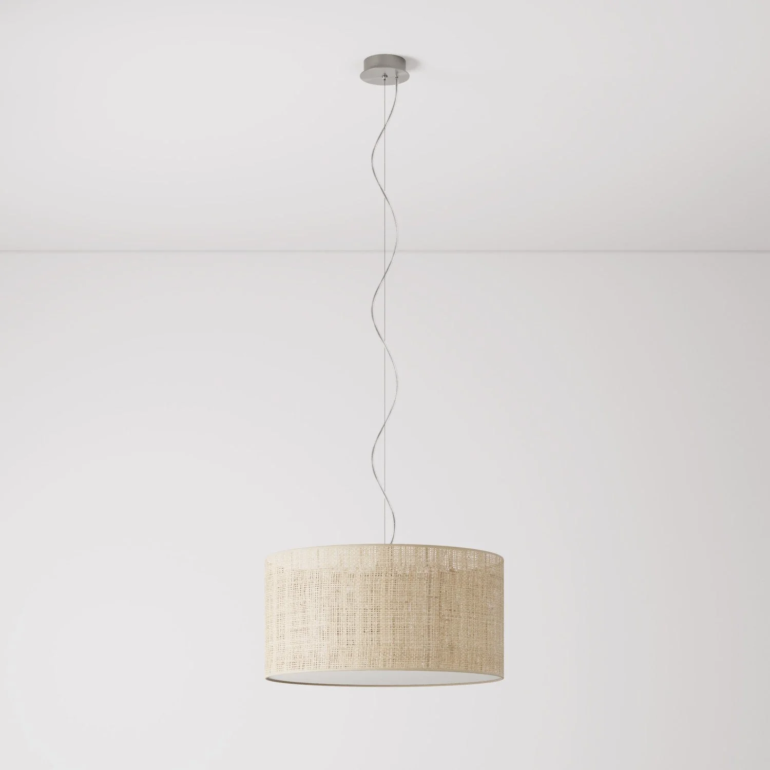 Pendant lamp with Cilindro Medium fabric lampshade - Made in Italy - Raphia - Image 7