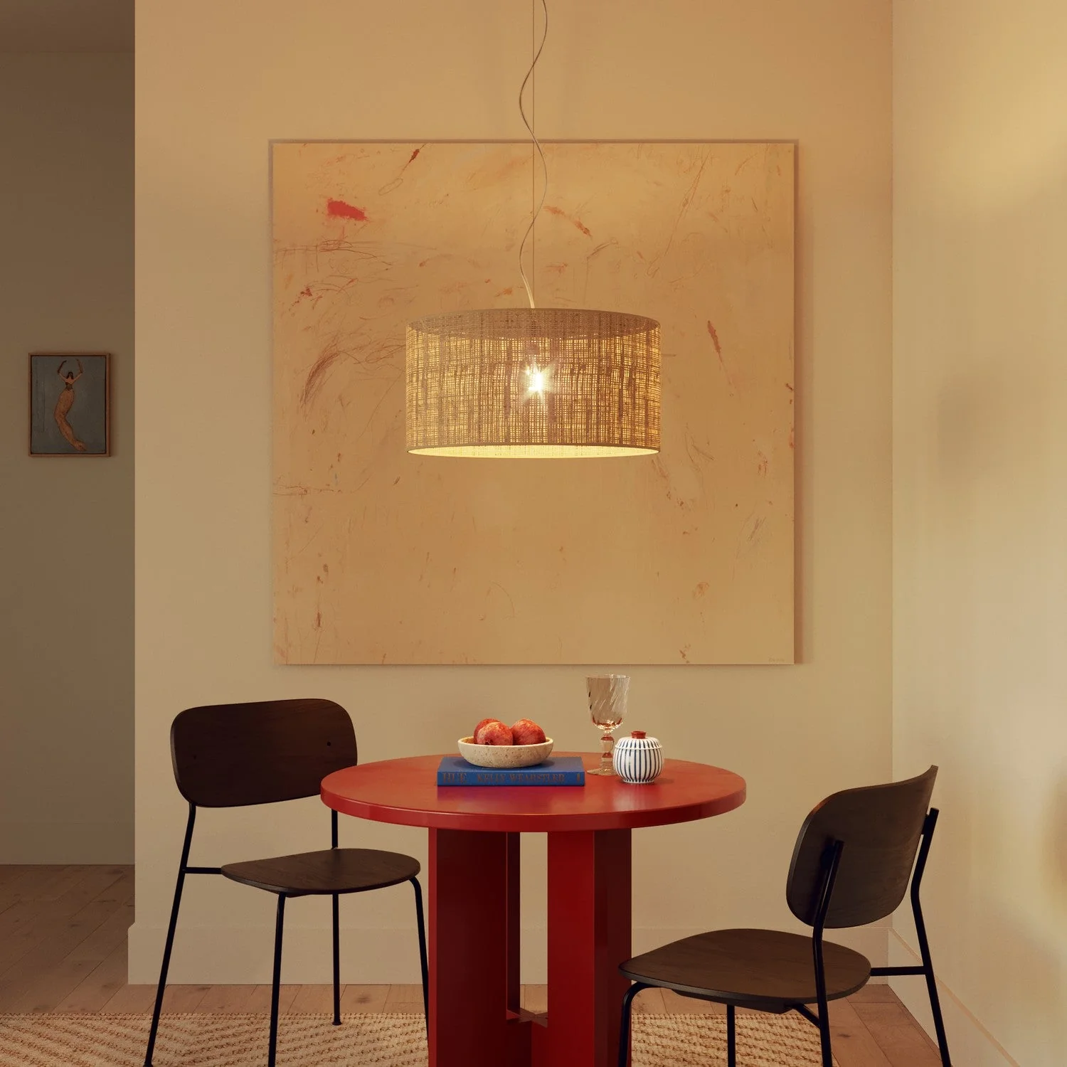 Pendant lamp with Cilindro Medium fabric lampshade - Made in Italy - Raphia - Image 8