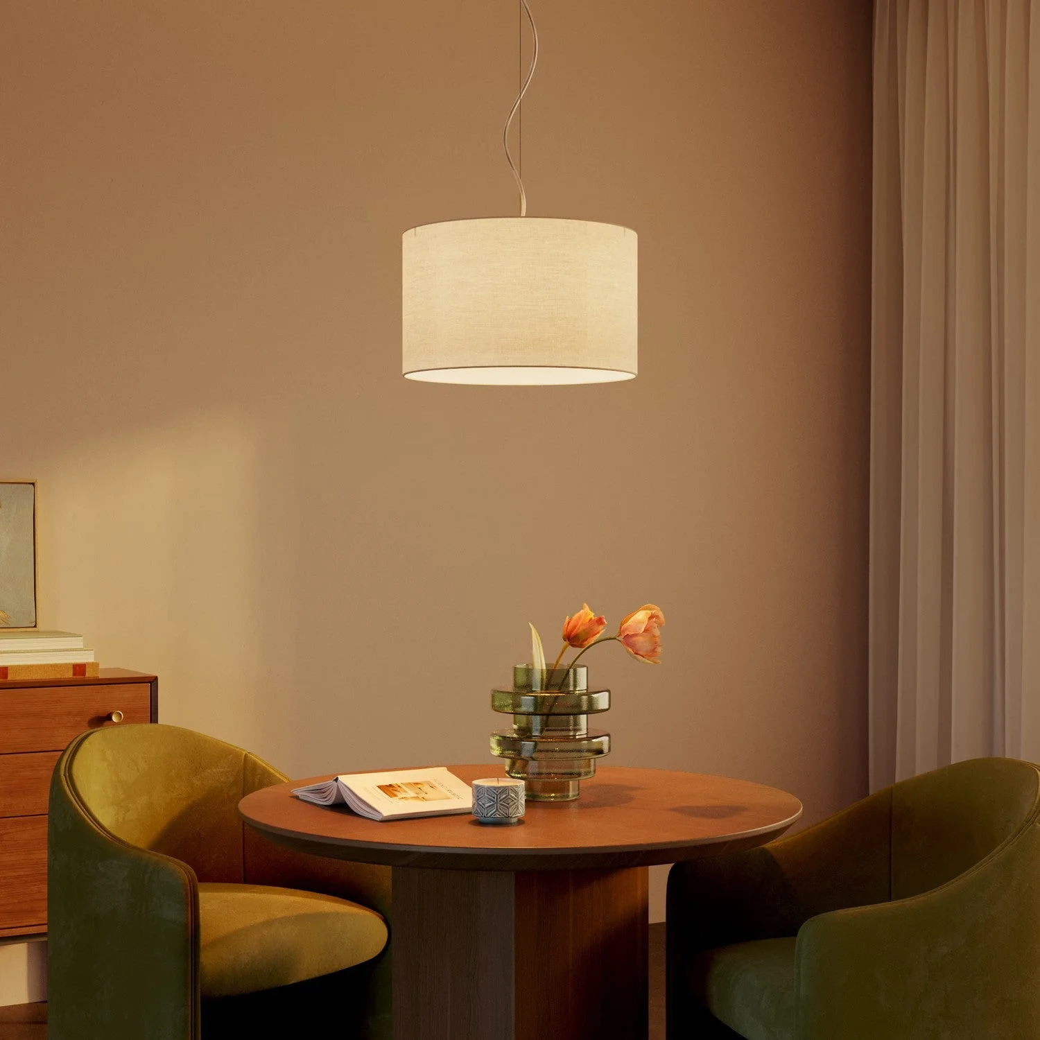 Pendant lamp with Cilindro Small Arenal sand fabric lampshade - Made in Italy - Image 2