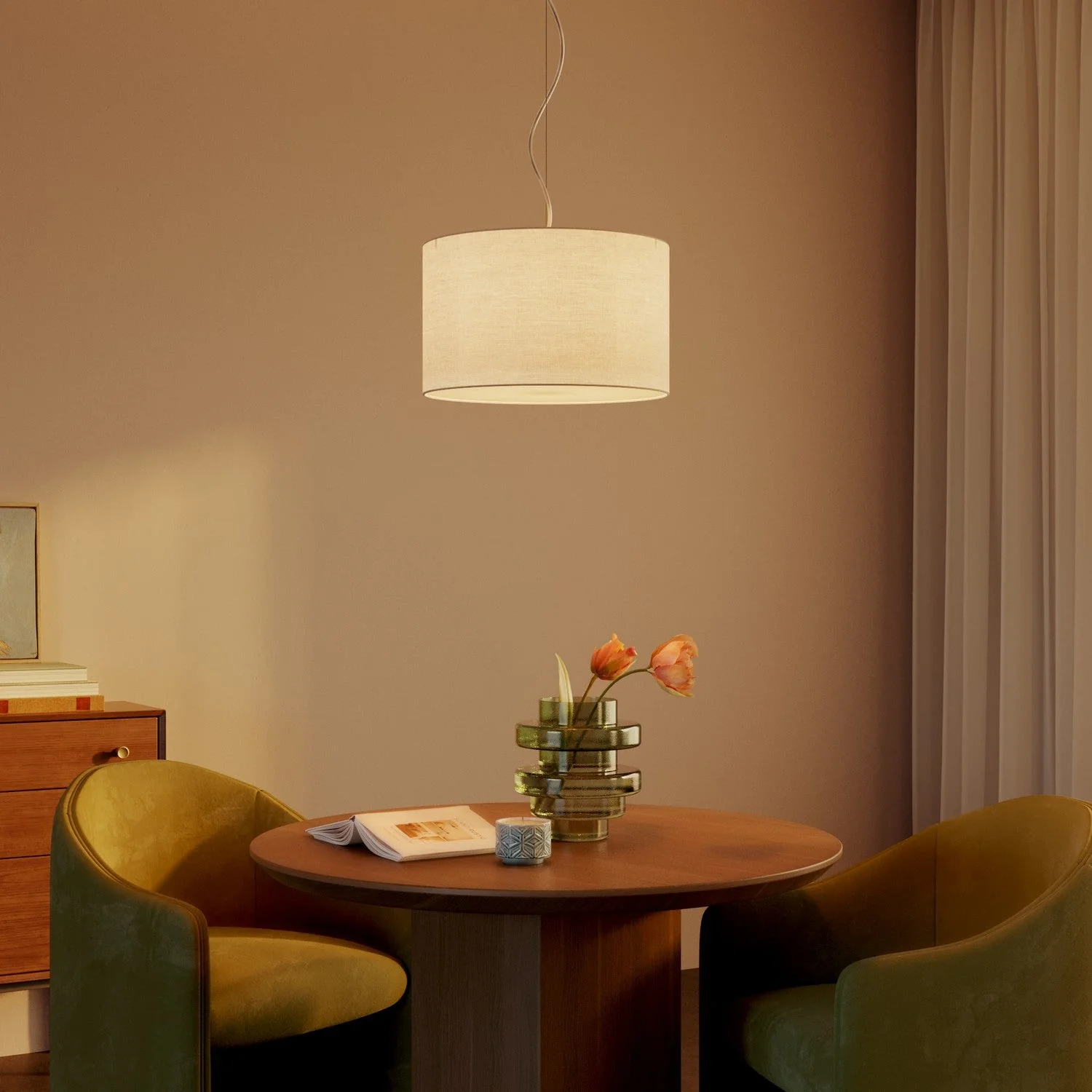 Pendant lamp with Cilindro Small Arenal sand fabric lampshade - Made in Italy - Image 8