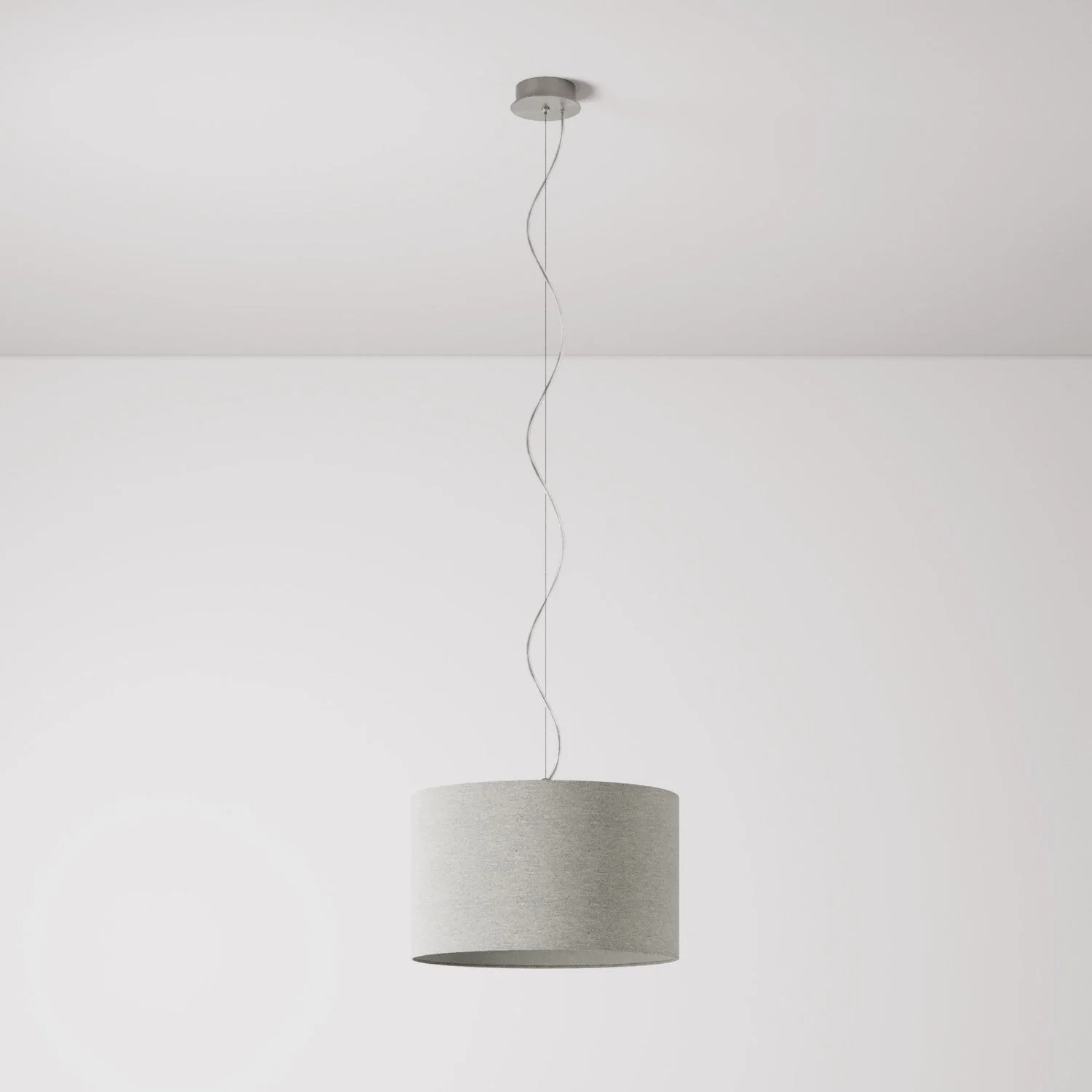 Pendant lamp with Cilindro Small fabric lampshade - Made in Italy - Light Gray Wool